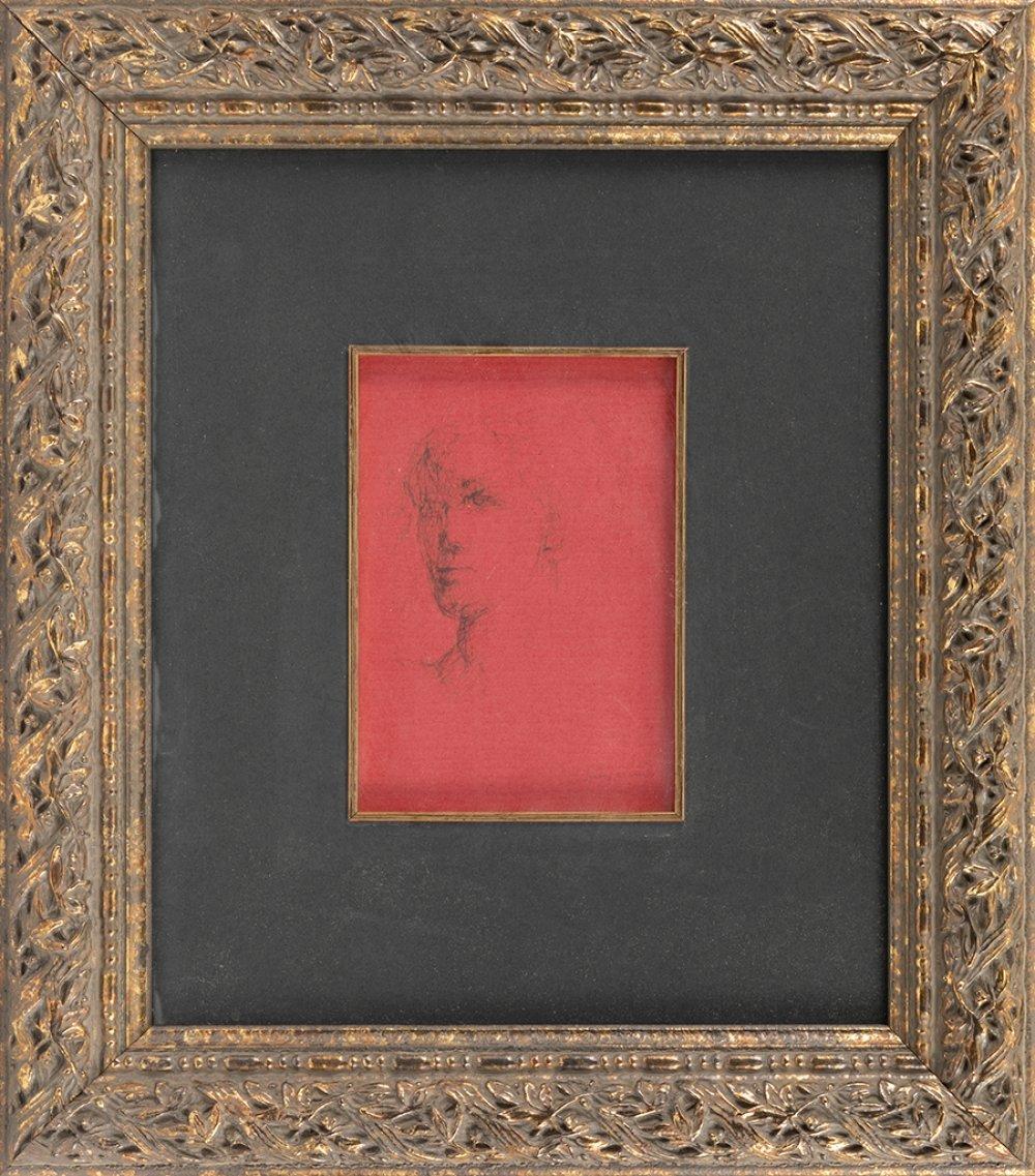 Ritratto - Inchiostro su carta Disegno unico firmato Donna pittrice surrealista, 1960 ca.