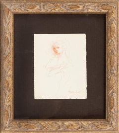 Character - Ink on Paper Unique Signed Drawing Surrealist Woman Painter, c. 1960