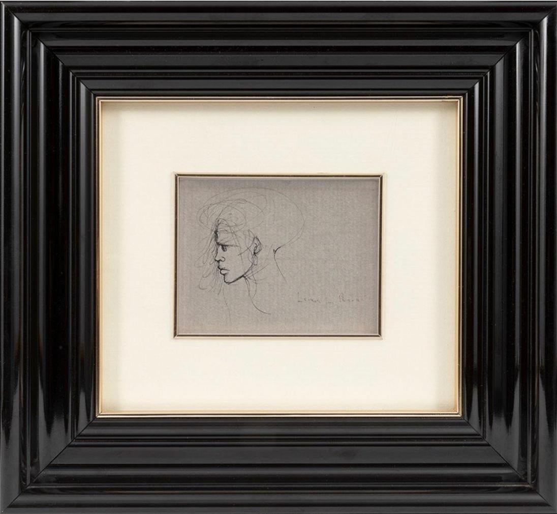 Volto - Inchiostro su carta Disegno unico firmato Donna pittrice surrealista, 1960 ca.