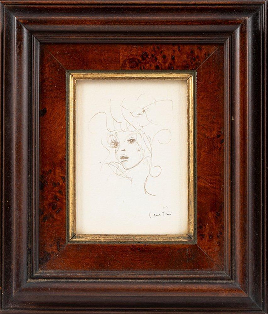 Volto II - Inchiostro su carta Disegno unico firmato Donna pittrice surrealista, 1960 ca. - Art di Leonor Fini