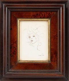 Face II – Tinte auf Papier, einzigartige signierte Zeichnung, surrealistische Frau, Gemälde, um 1960