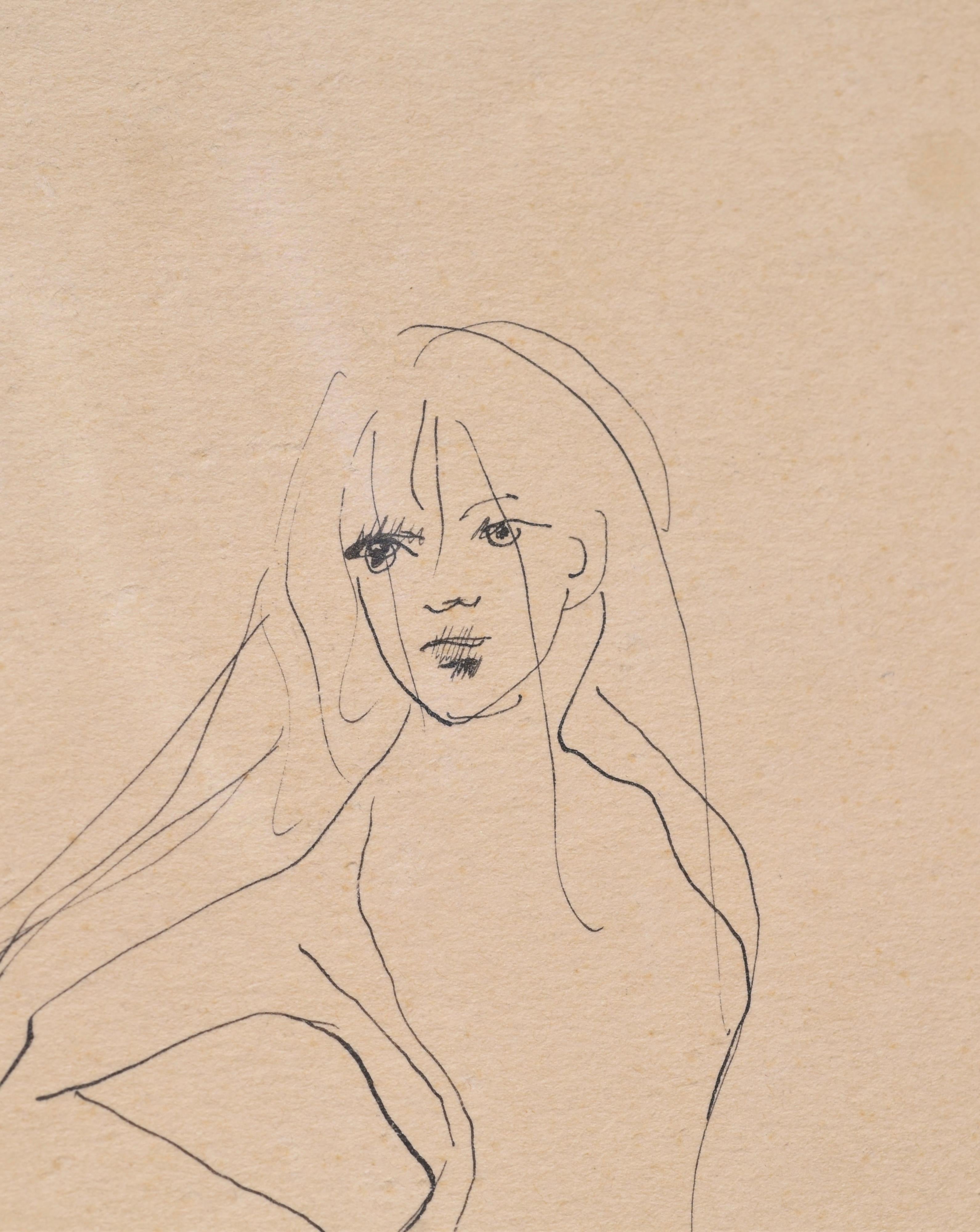 Nude Frauen – Tinte auf Papier, einzigartige signierte Zeichnung, surrealistische weibliche Malerei, 1965 (Surrealismus), Art, von Leonor Fini