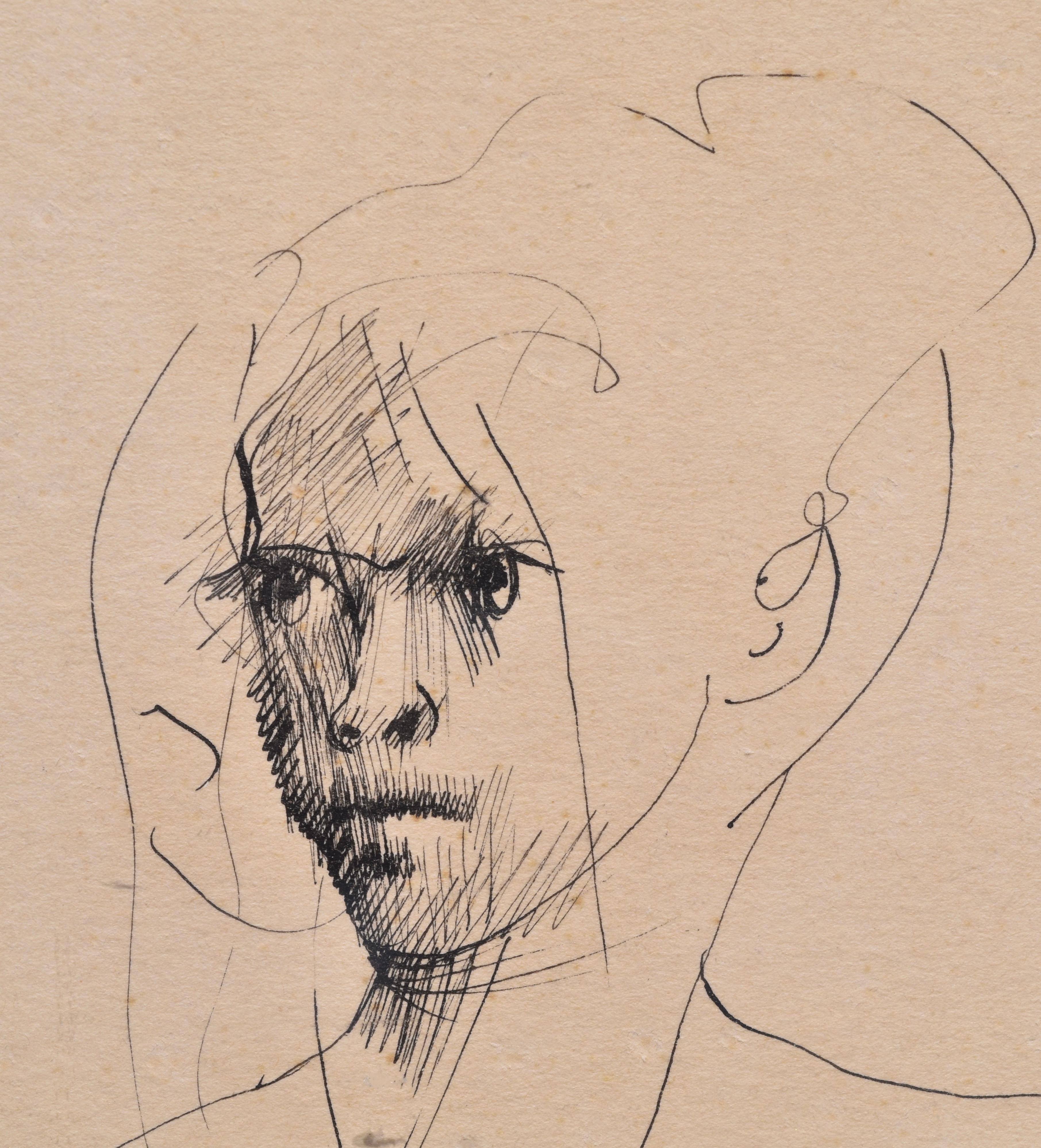 Nude Frauen – Tinte auf Papier, einzigartige signierte Zeichnung, surrealistische weibliche Malerei, 1965 im Angebot 1