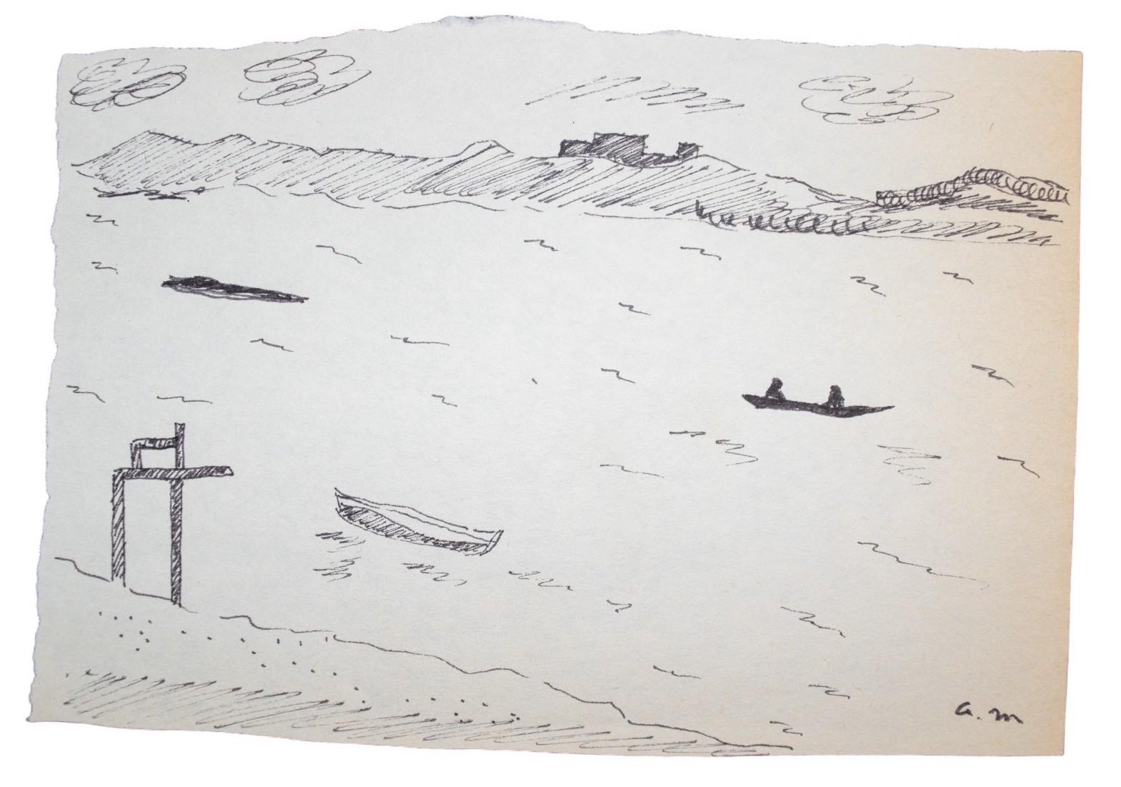Boote in Tunesien - Zeichnung Tusche auf Papier Einzigartig postimpressionistisch, 1920