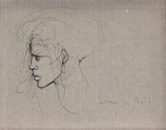 Face - Encre sur papier Drawing unique signé, peintre surréaliste, vers 1960
