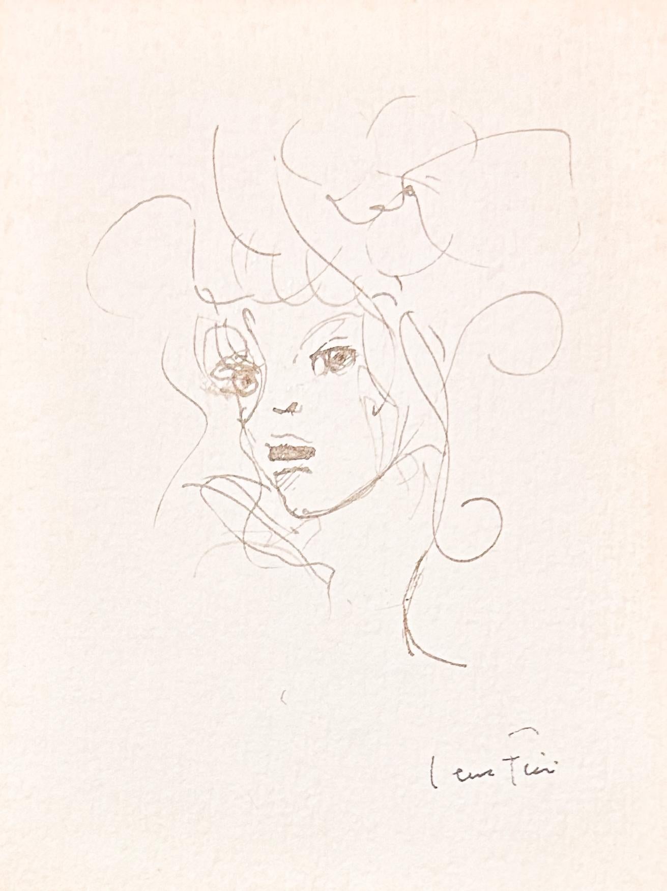 Volto II - Inchiostro su carta Disegno unico firmato Donna pittrice surrealista, 1960 ca.
