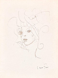 Volto II - Inchiostro su carta Disegno unico firmato Donna pittrice surrealista, 1960 ca.