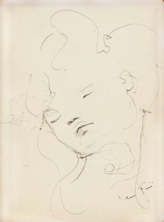 Face III - Ink on Paper Unique Signed Drawing Surrealist Woman Painter, c. 1960