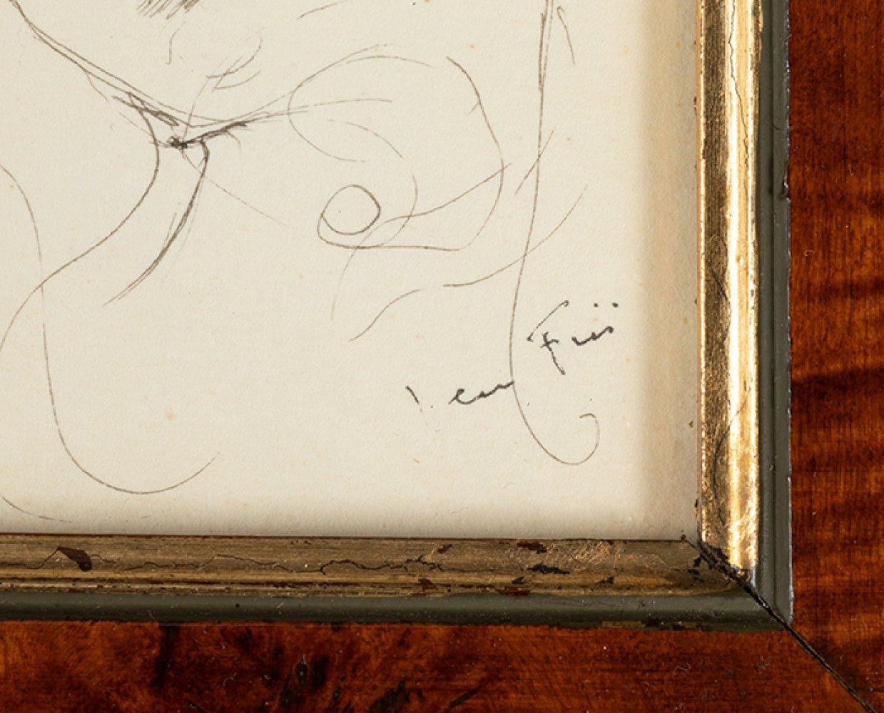 Face III – Tinte auf Papier, einzigartige signierte Zeichnung, surrealistische Frau, Gemälde, um 1960 (Surrealismus), Art, von Leonor Fini