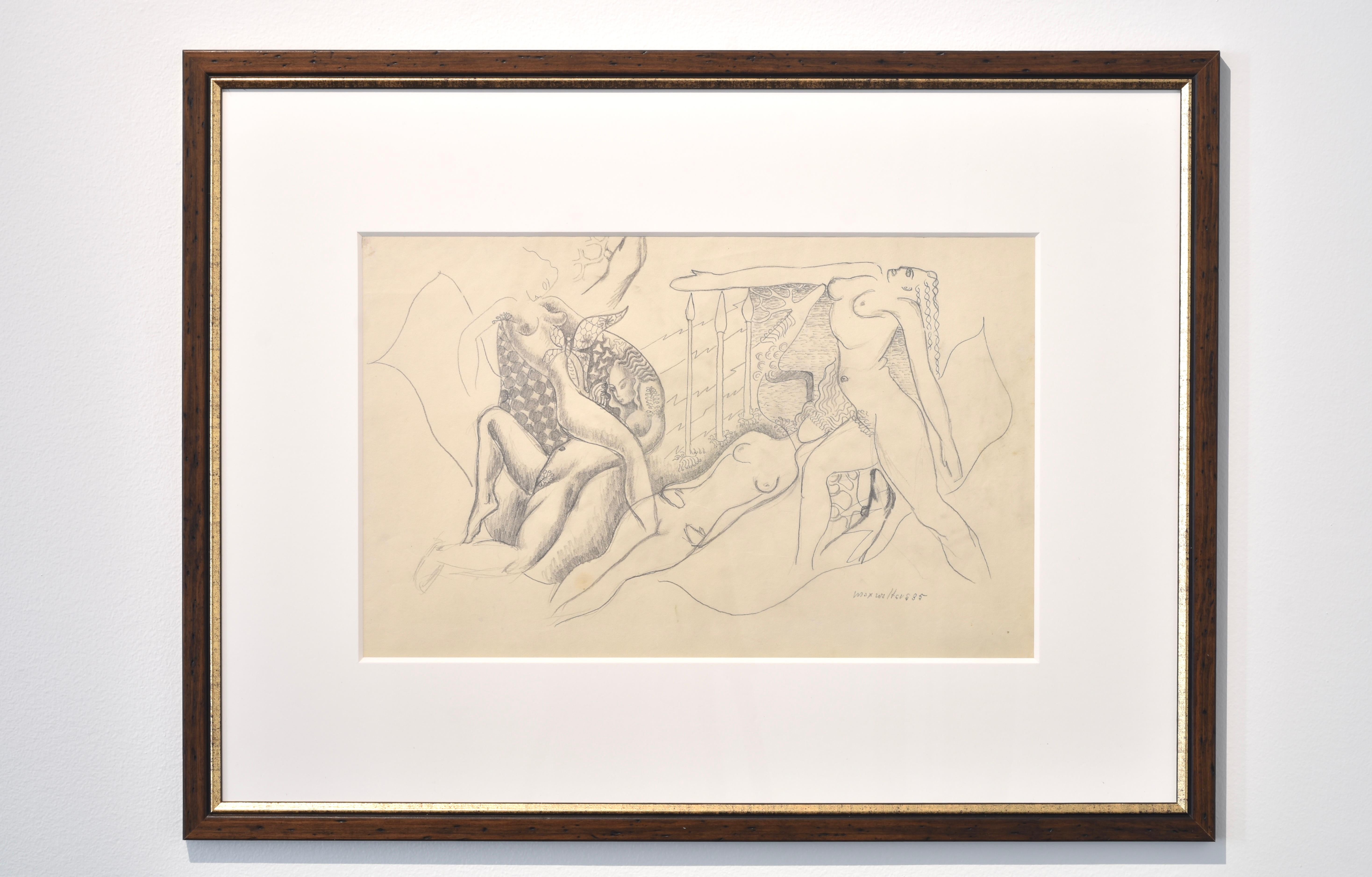 Surrealistische Komposition, einzigartige Zeichnung auf Papier, Svanberg Museumsausstellung 1935 – Art von Max Walter Svanberg