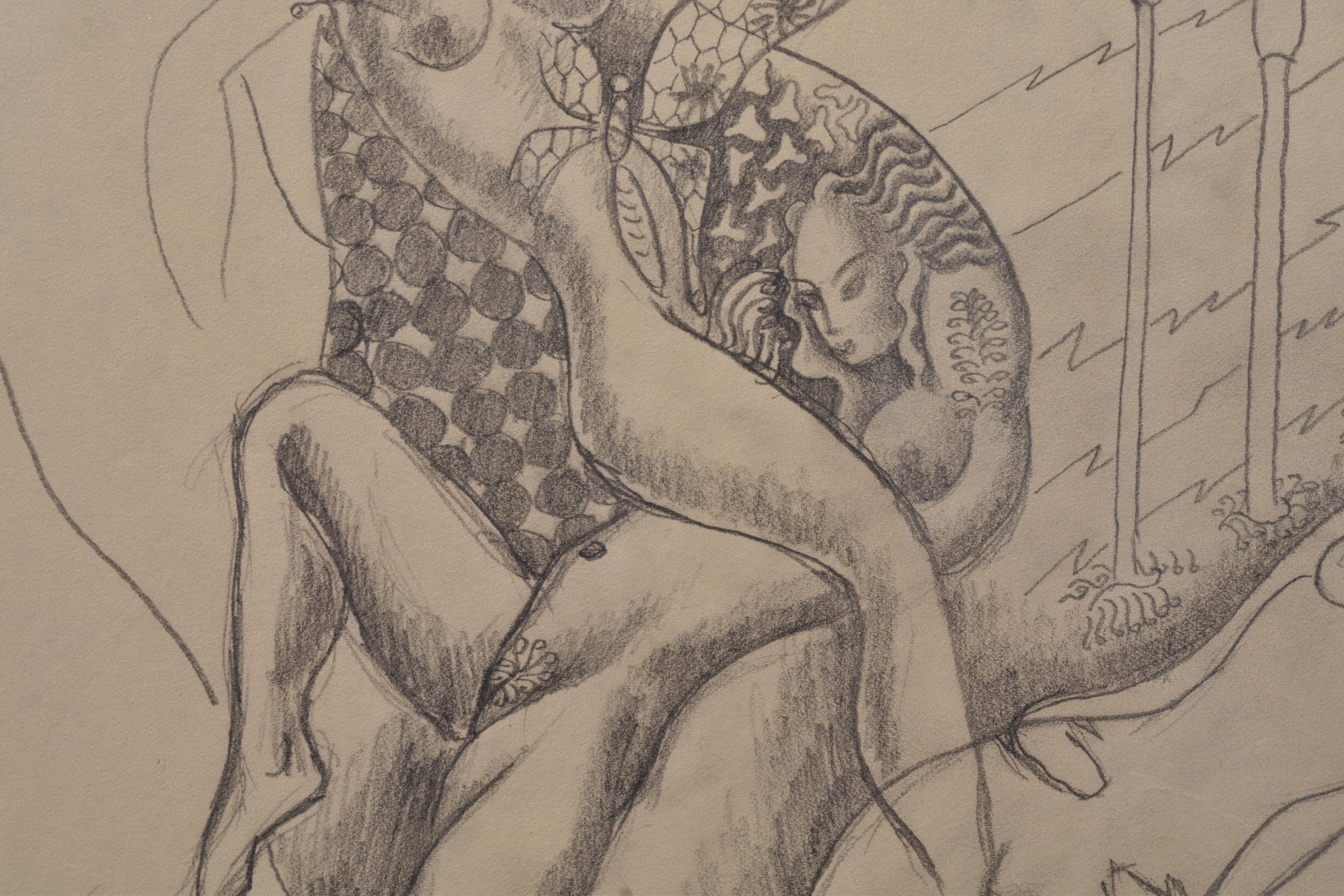 Surrealistische Komposition, einzigartige Zeichnung auf Papier, Svanberg Museumsausstellung 1935 (Grau), Nude, von Max Walter Svanberg