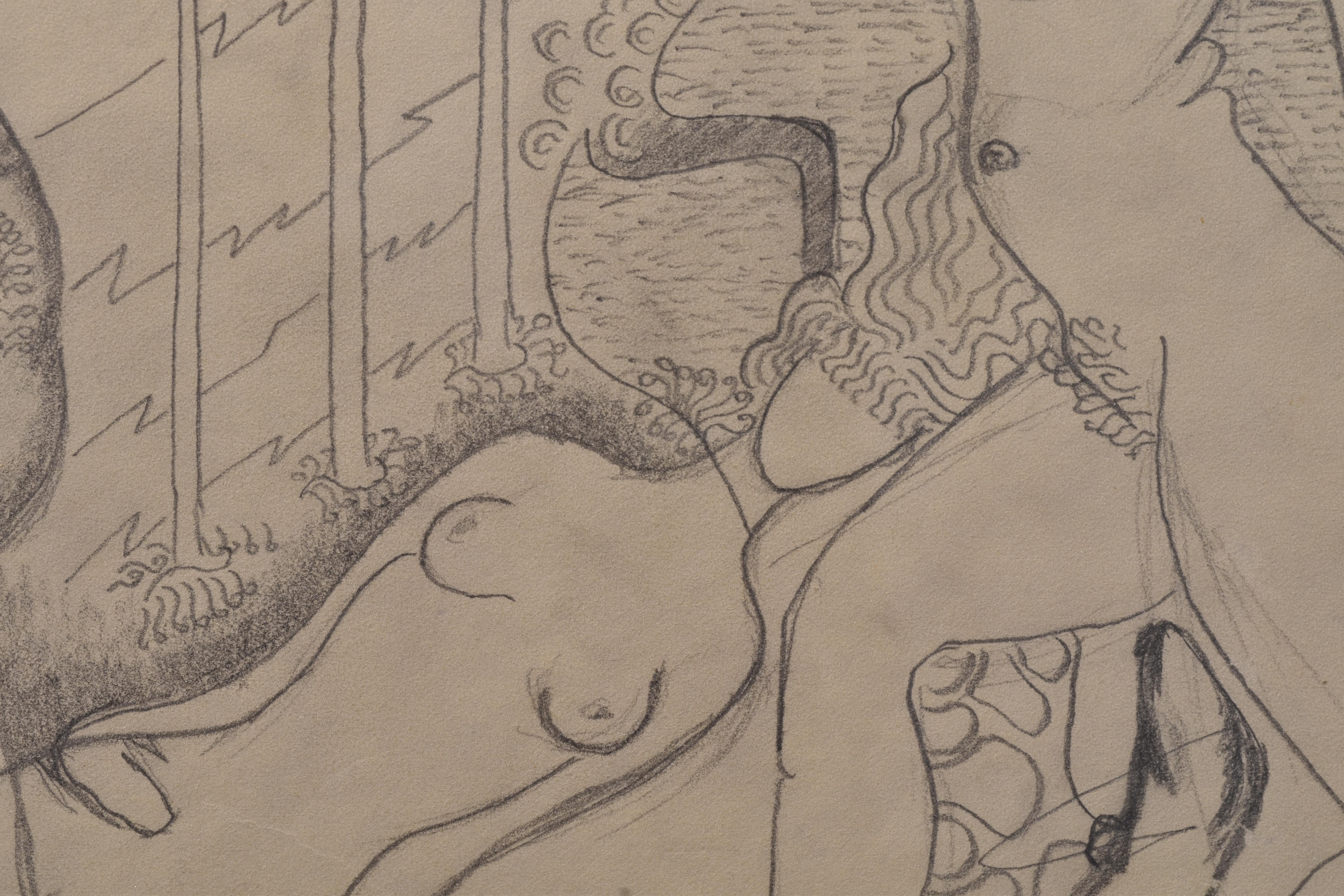 Surrealistische Komposition, einzigartige Zeichnung auf Papier, Svanberg Museumsausstellung 1935 im Angebot 1