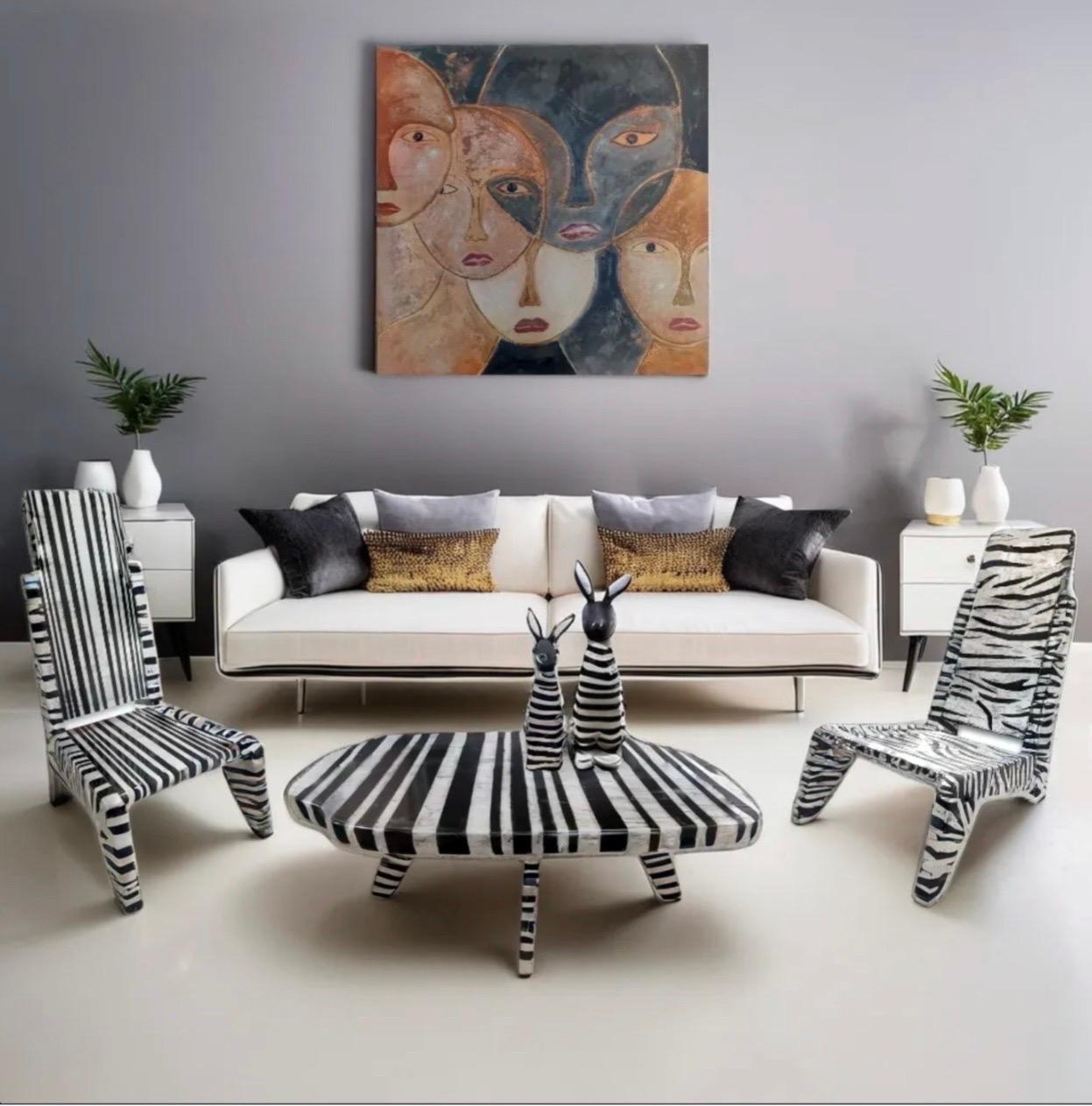 Chaise Zebra unique peinte à la main - Chaise de luxe moderne de Mahesh Sharma en vente 1