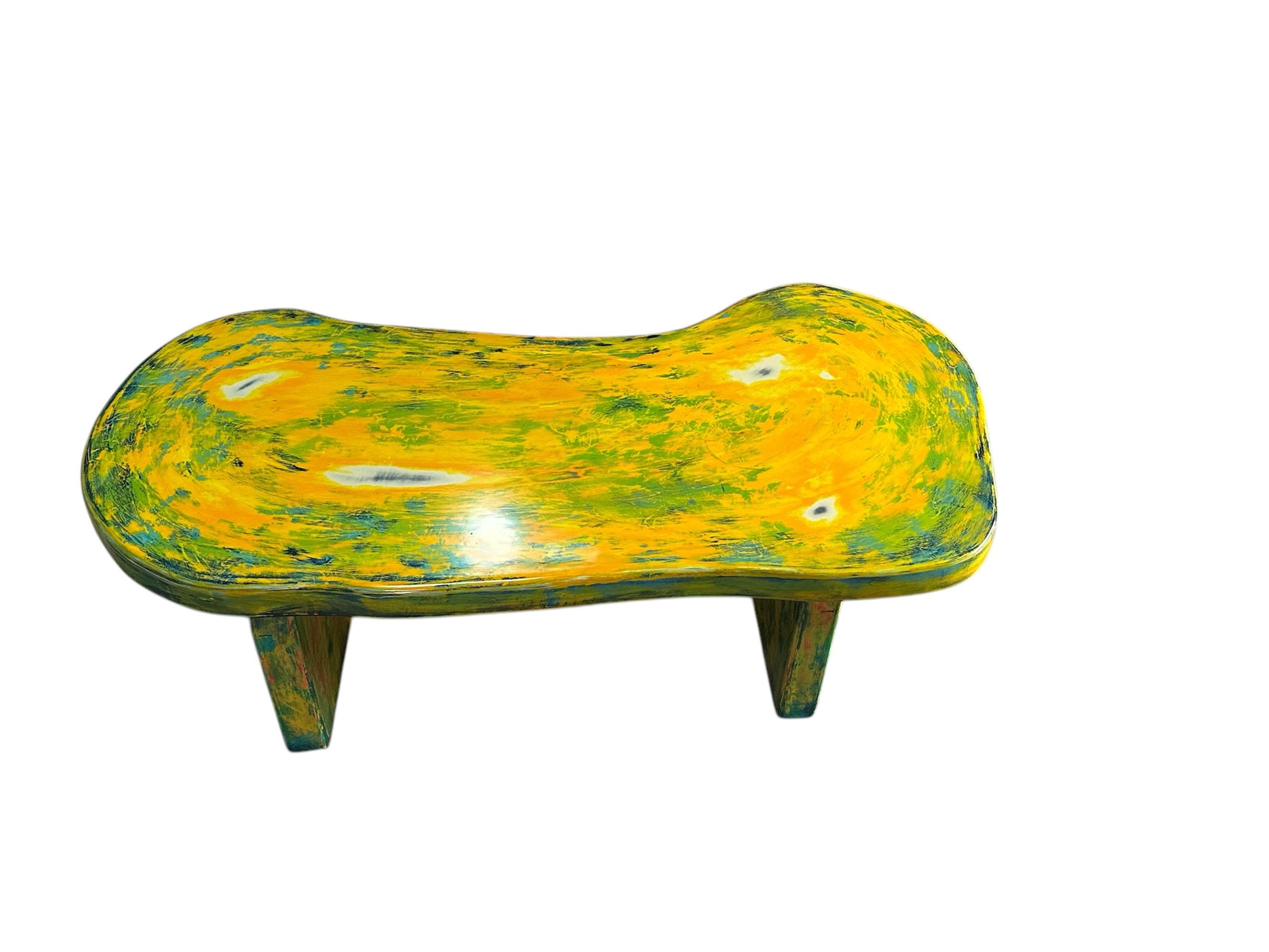 Modern Organic Green yellow Hand- Painted Table - Abstract Art by Unknown