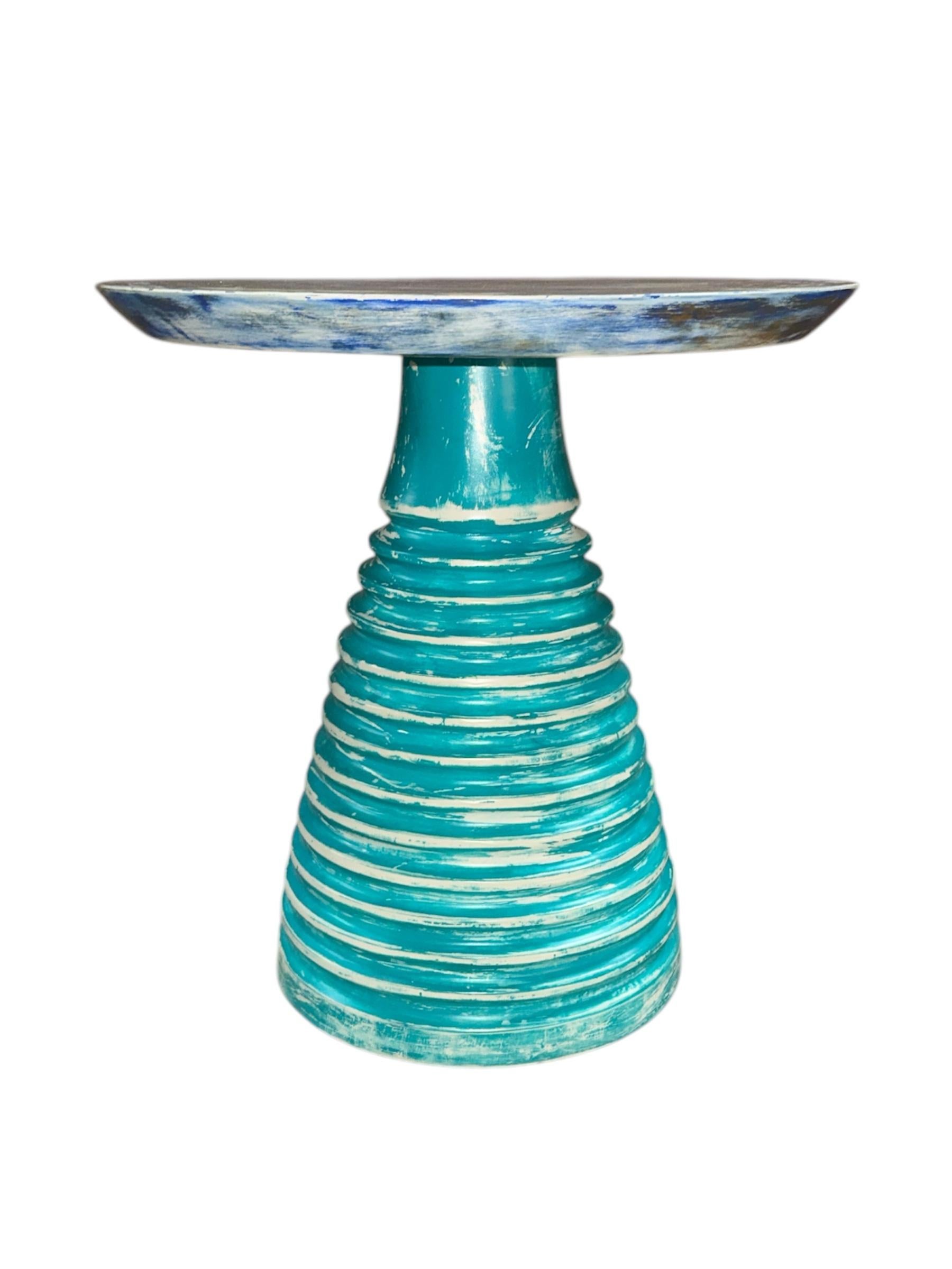 Abstract Blue Hand-Painted Side Table For Sale 1