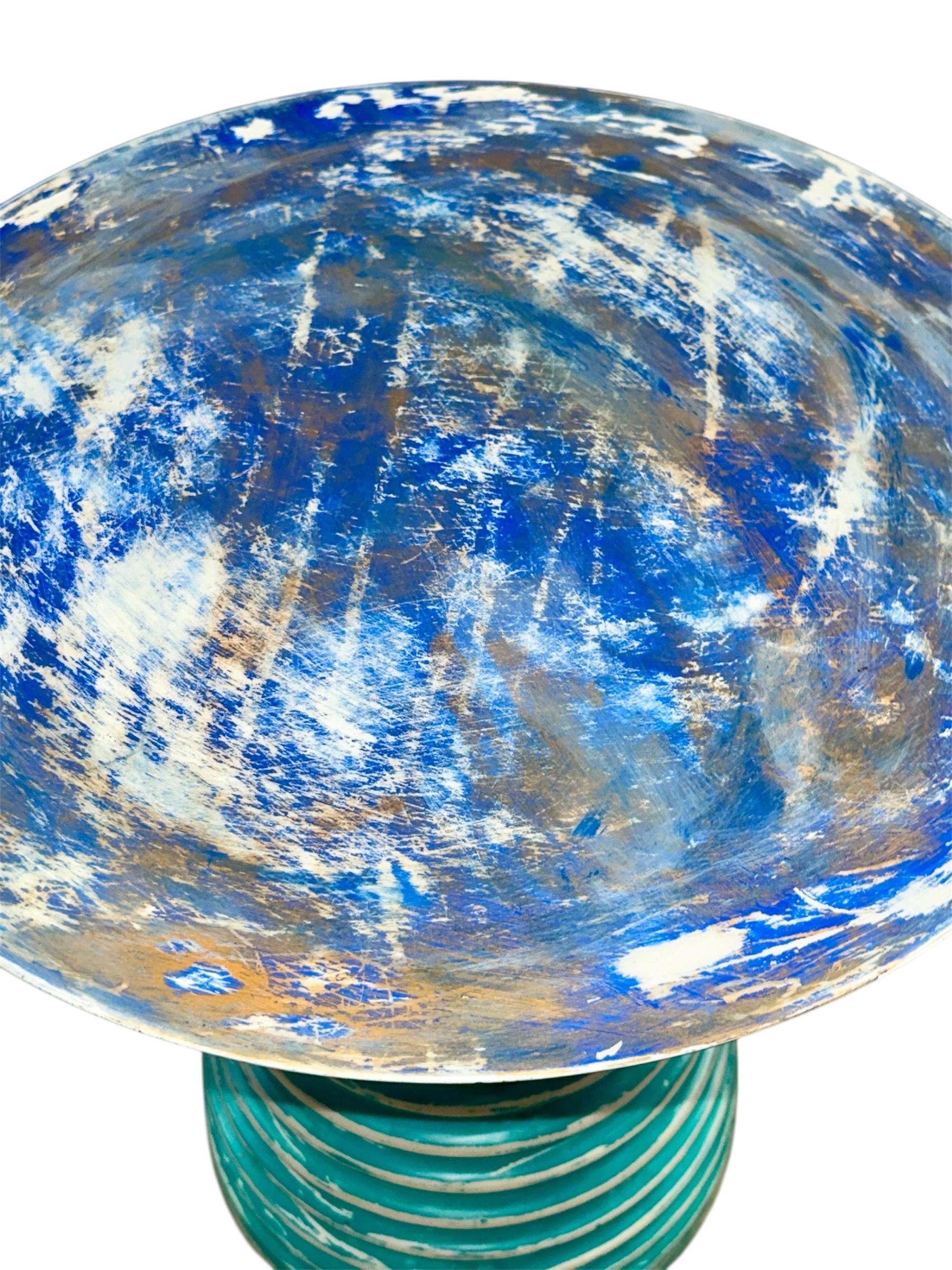 Abstract Blue Hand-Painted Side Table For Sale 3