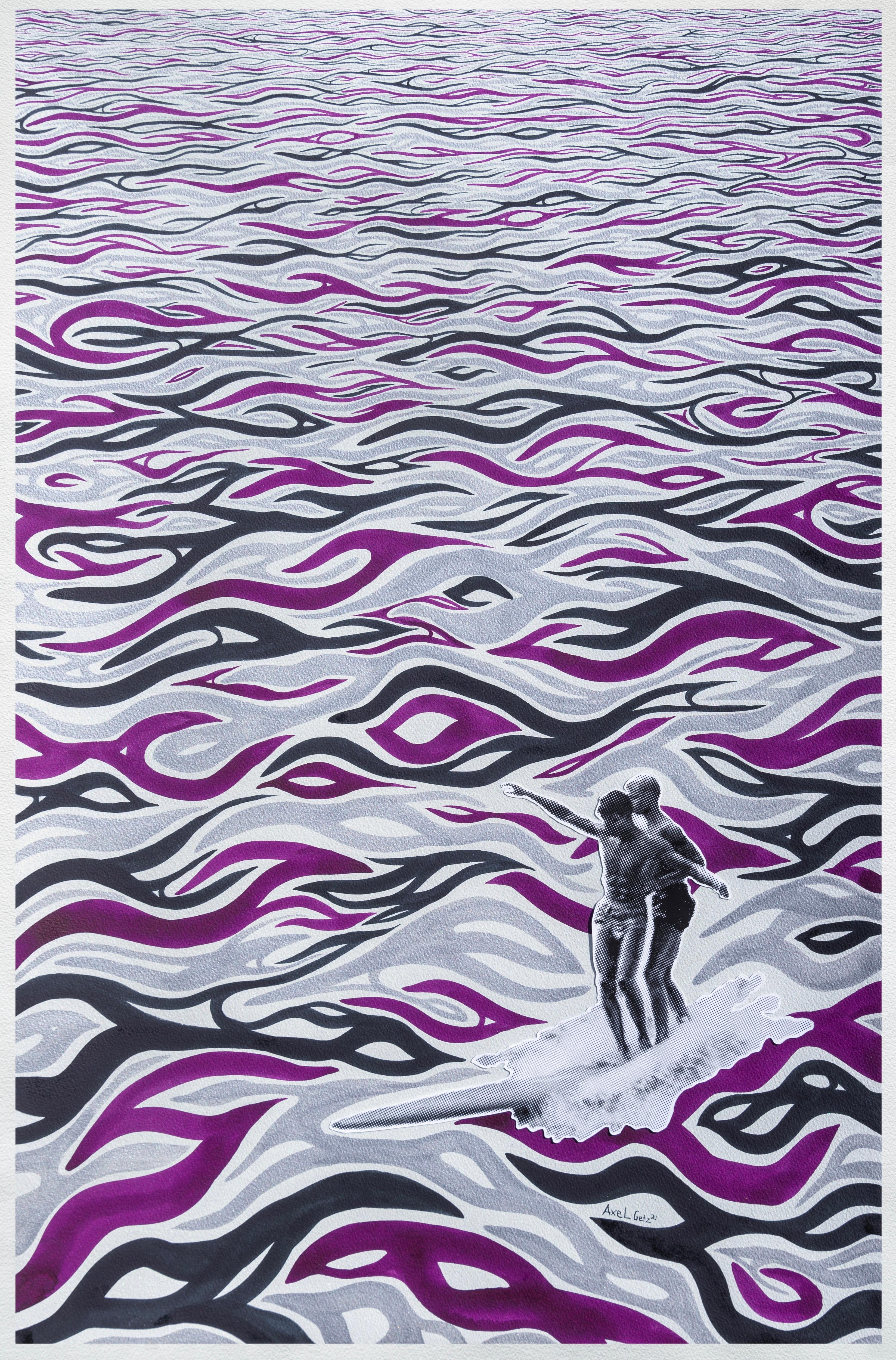 Macking - Surf Collage Aquarelle Violet Noir Argent avec cristaux Swarovski