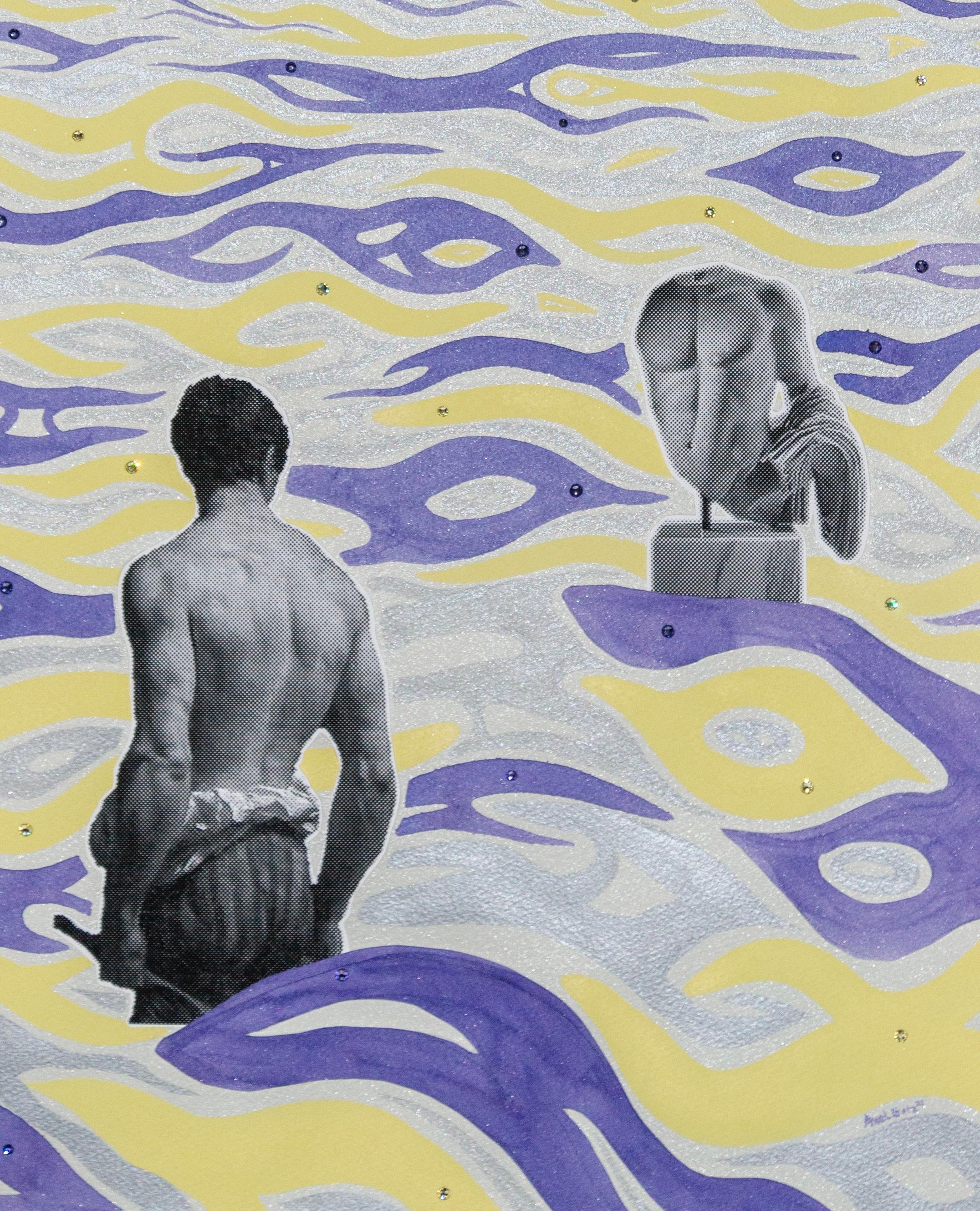 In crociera sul forum - Pittura collage con cristalli Swarovski ad acquerello, omoerotica - Figurative Art Grigio di Axel Getz