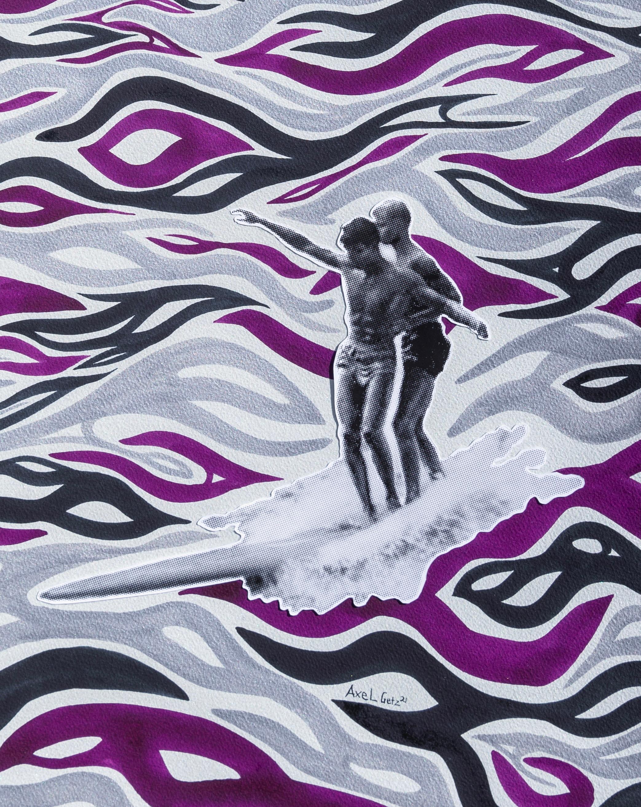 Macking - Surf Collage Aquarell lila schwarzes Silber mit Swarovski-Kristallen (Zeitgenössisch), Art, von Axel Getz
