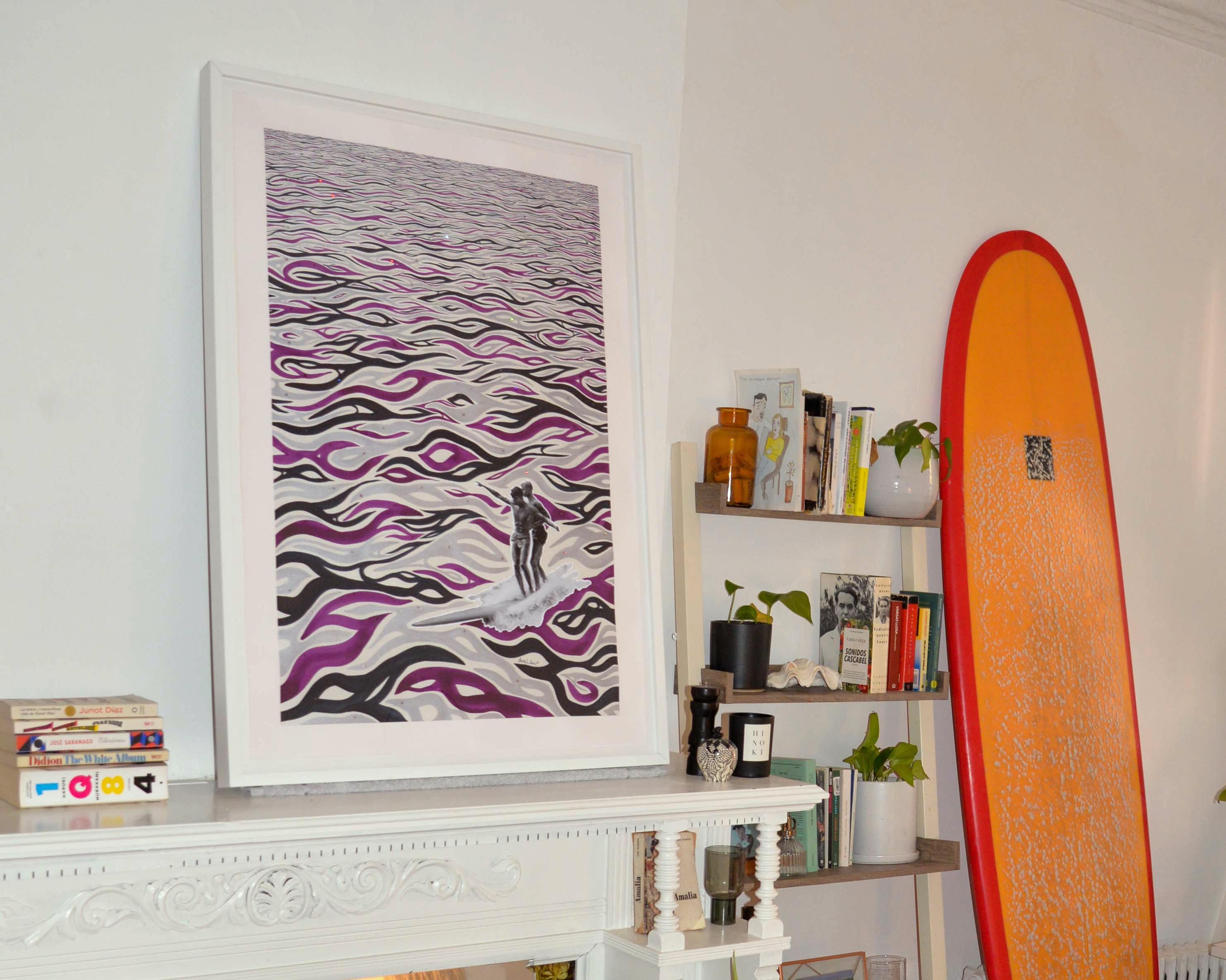 Macking - Surf Collage Aquarell lila schwarzes Silber mit Swarovski-Kristallen – Art von Axel Getz