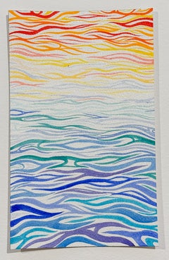 Prisma, disegno lineare astratto iridescente ad acquerello in blu e turchese
