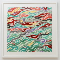 Palazzo, acquerello in stile sudcoreano in verde, rosso, giallo, nero