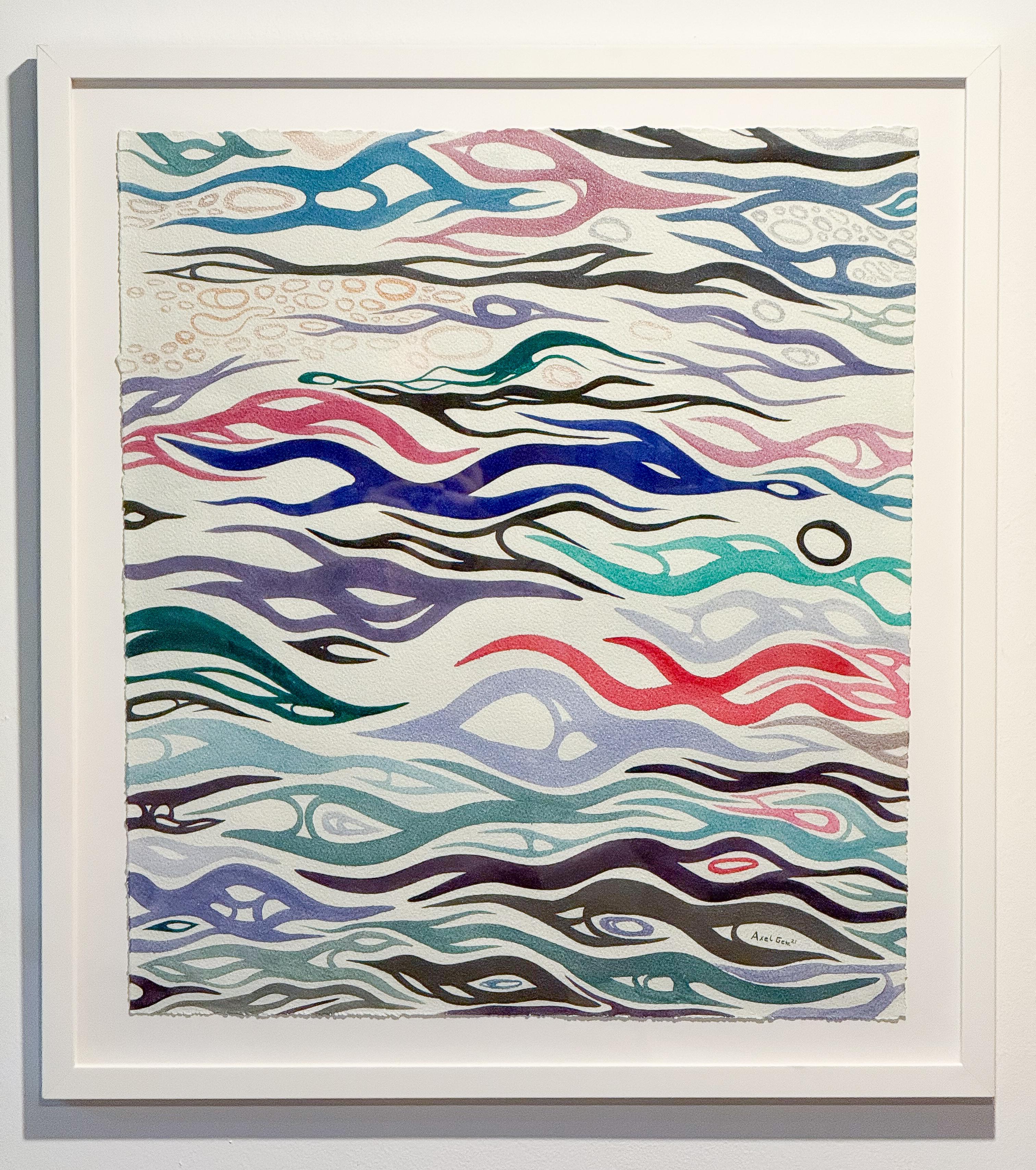 Calmar, peinture abstraite à l'aquarelle multicolore irisée - Art de Axel Getz