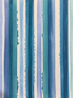 Barres, art abstrait linéaire en bleu, aqua, argent irisé et vert