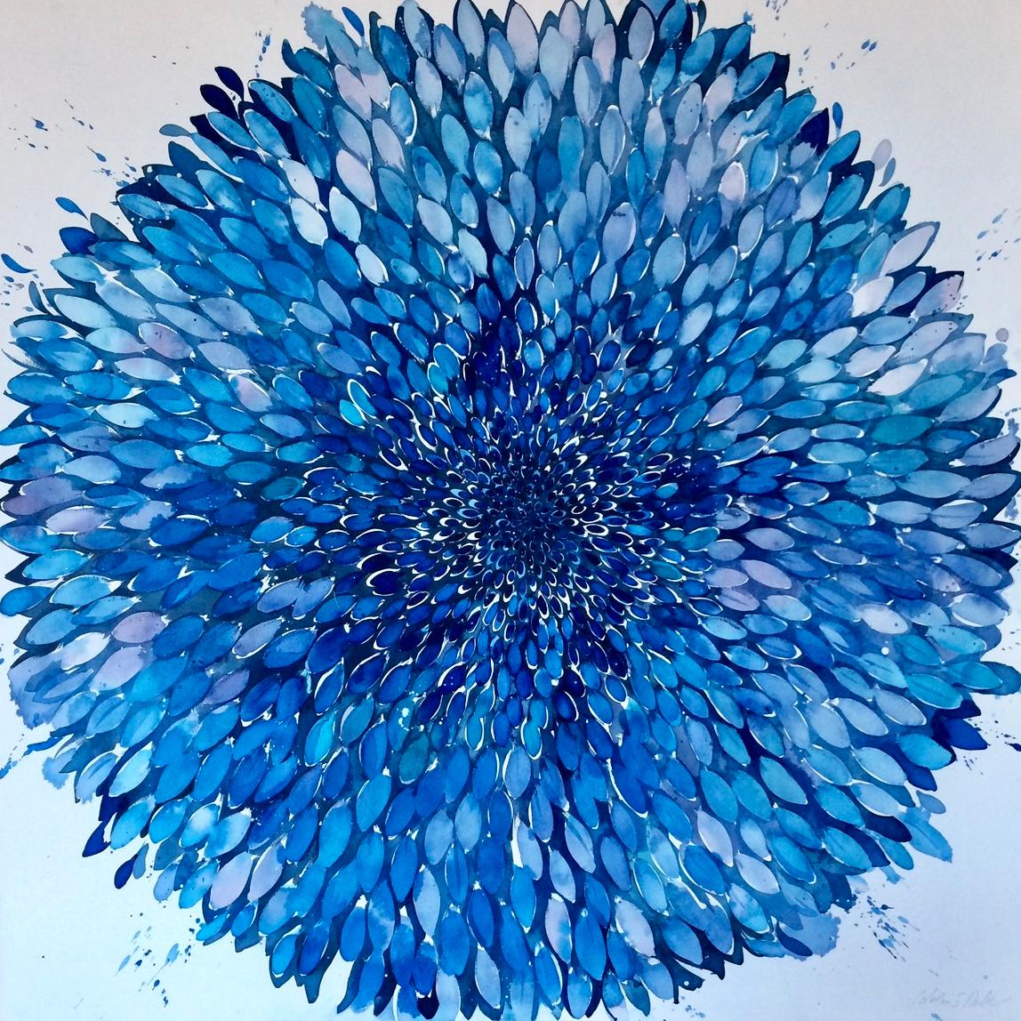 Idoline Duke Abstract Drawing - Big Blue Flower Panel