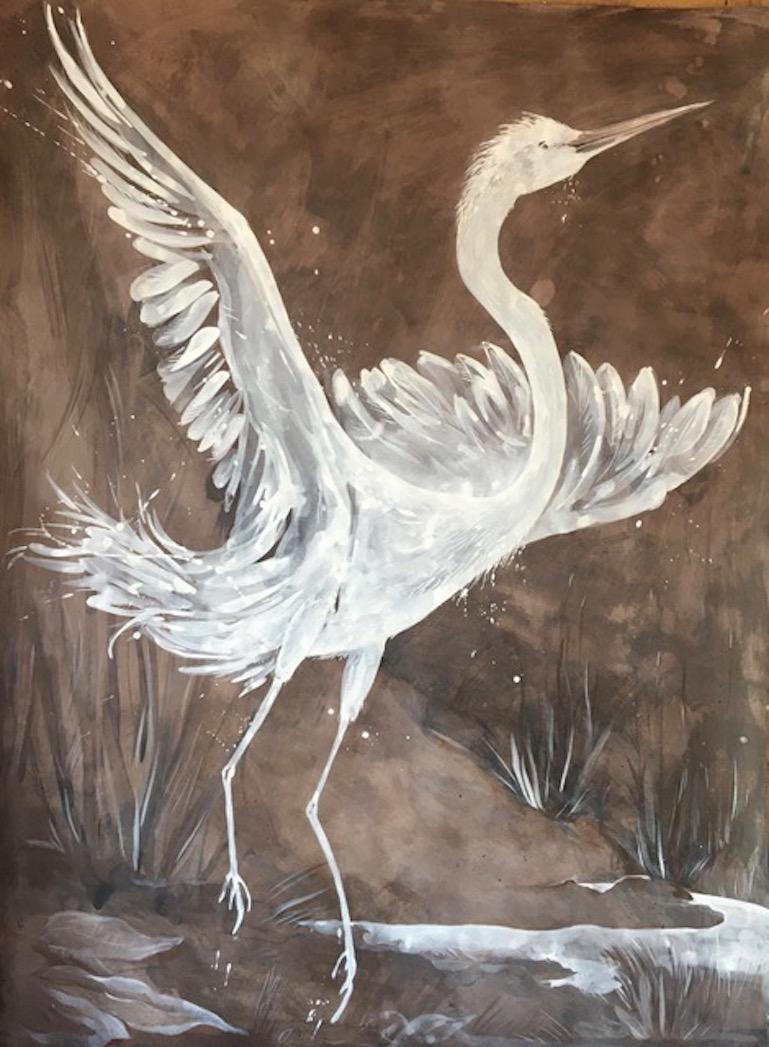 Heron blanc - Art de Idoline Duke