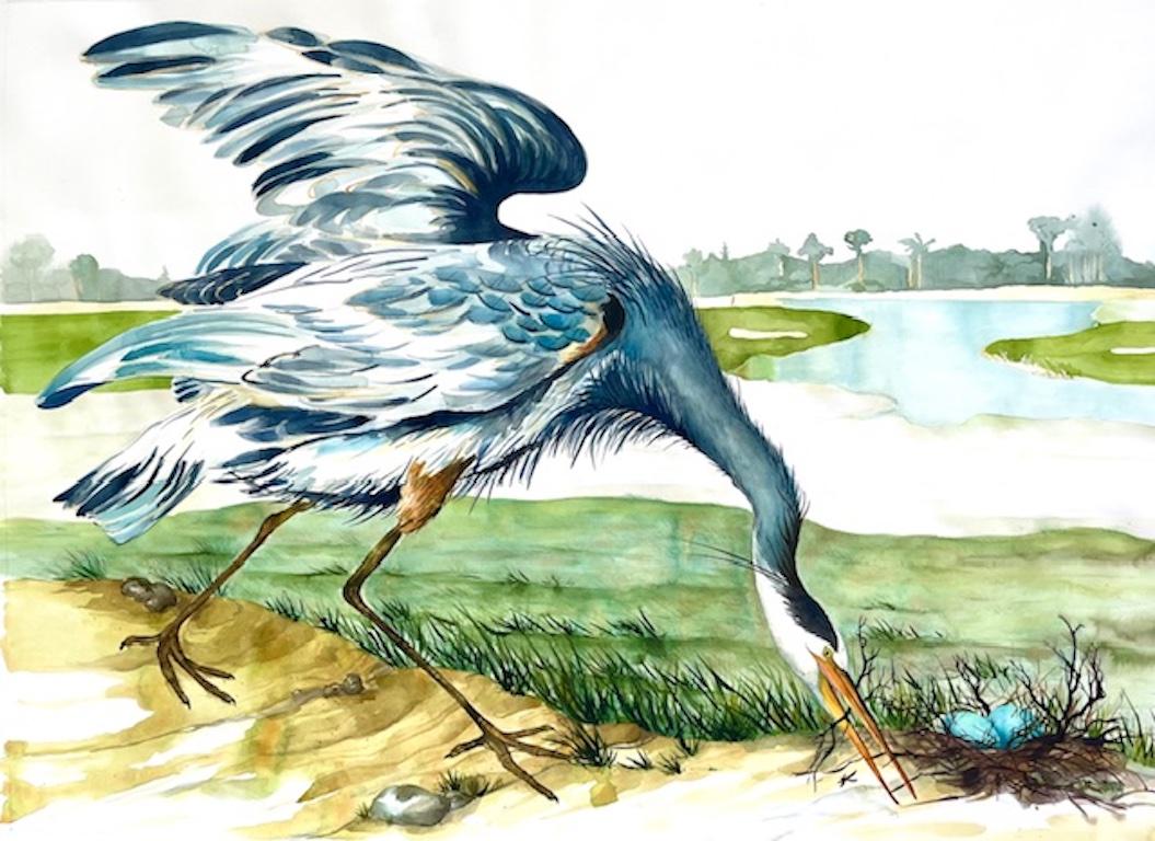 Idoline Duke Animal Art - Nesting Heron