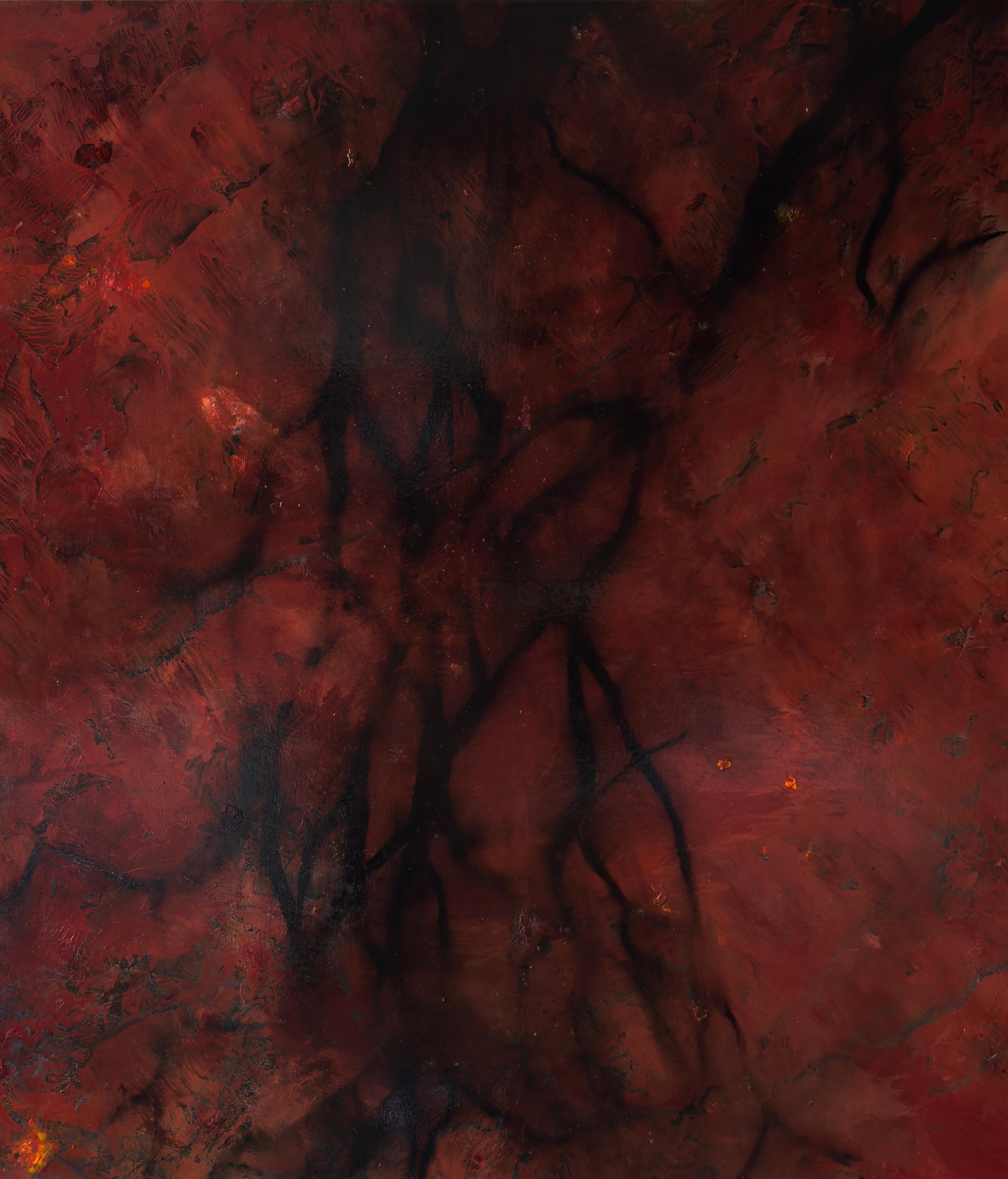 "The Race Against Wind and Time" Large Red & Black Painting by Katherine Filice