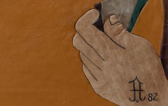 Horse Trader Leather Inlay Board, Signed 1982, Framed 58.4 x 73.7 cm