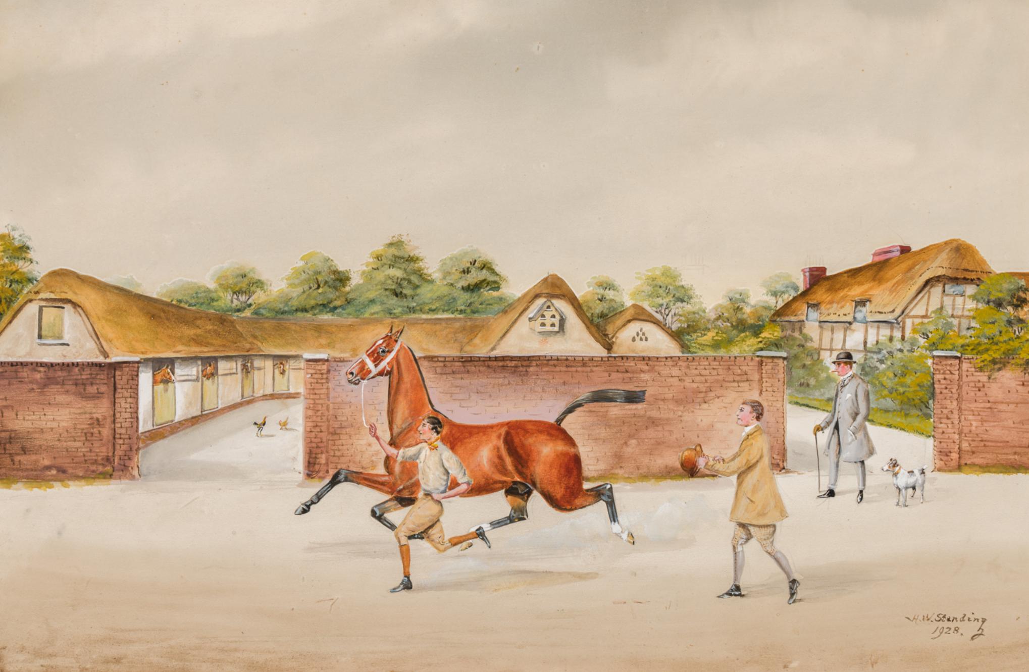 Chevaux de trait (ensemble de trois) - Beige Animal Art par William Henry Standing