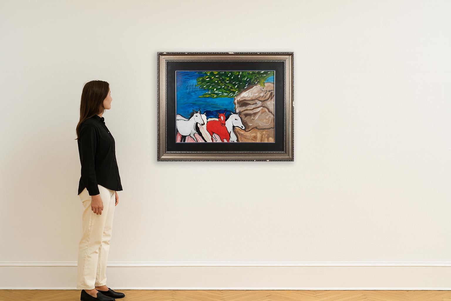 Ohne Titel (Zwei Pferde) – Painting von Billy Soza War Solider