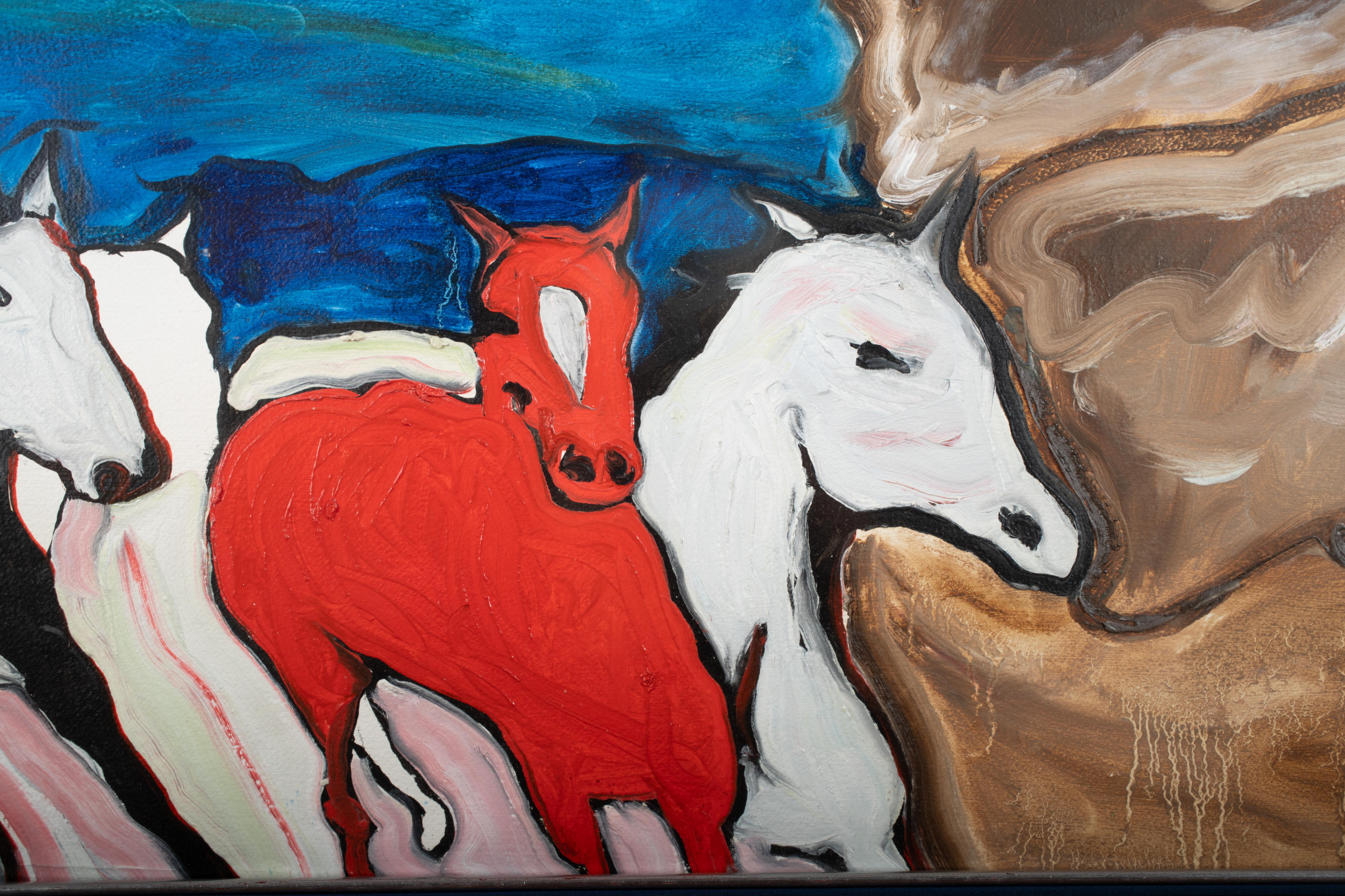 Ohne Titel (Zwei Pferde) (Schwarz), Animal Painting, von Billy Soza War Solider
