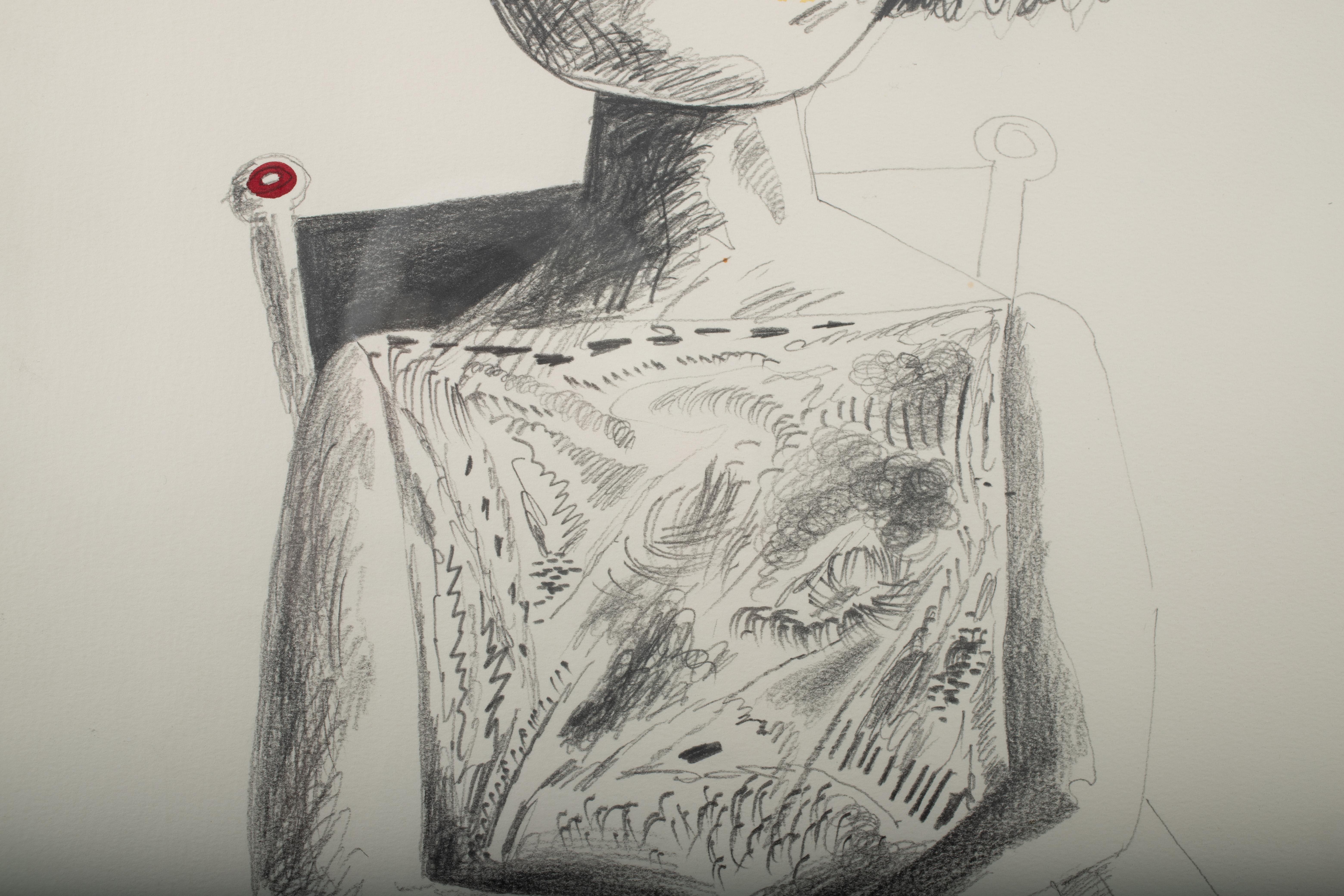 David Sharpe, second-generation Chicago Imagist — 1991 figurative portrait, graphite & watercolor on paper.

A psychologically charged seated figure that merges meticulous graphite draftsmanship with expressive watercolor accents. Sharpe’s