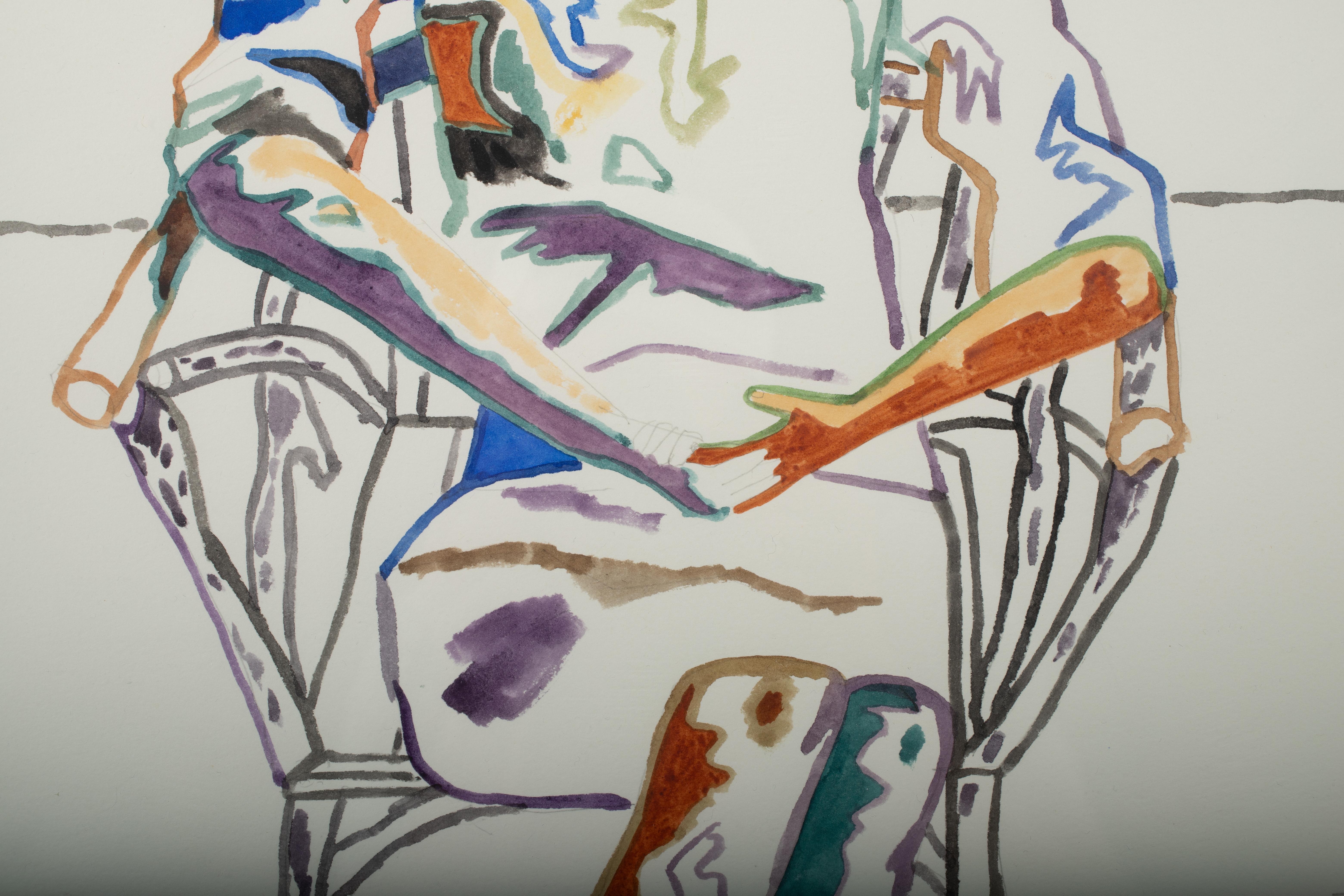 David Sharpe, second-generation Chicago Imagist — 1991 figurative portrait, graphite & watercolor on paper.

A psychologically charged seated figure defined by crisp graphite contour and more expansive, saturated watercolor passages. Sharpe’s