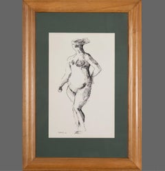 1970s Italian Signed Drawing Credited to Marino Marini
