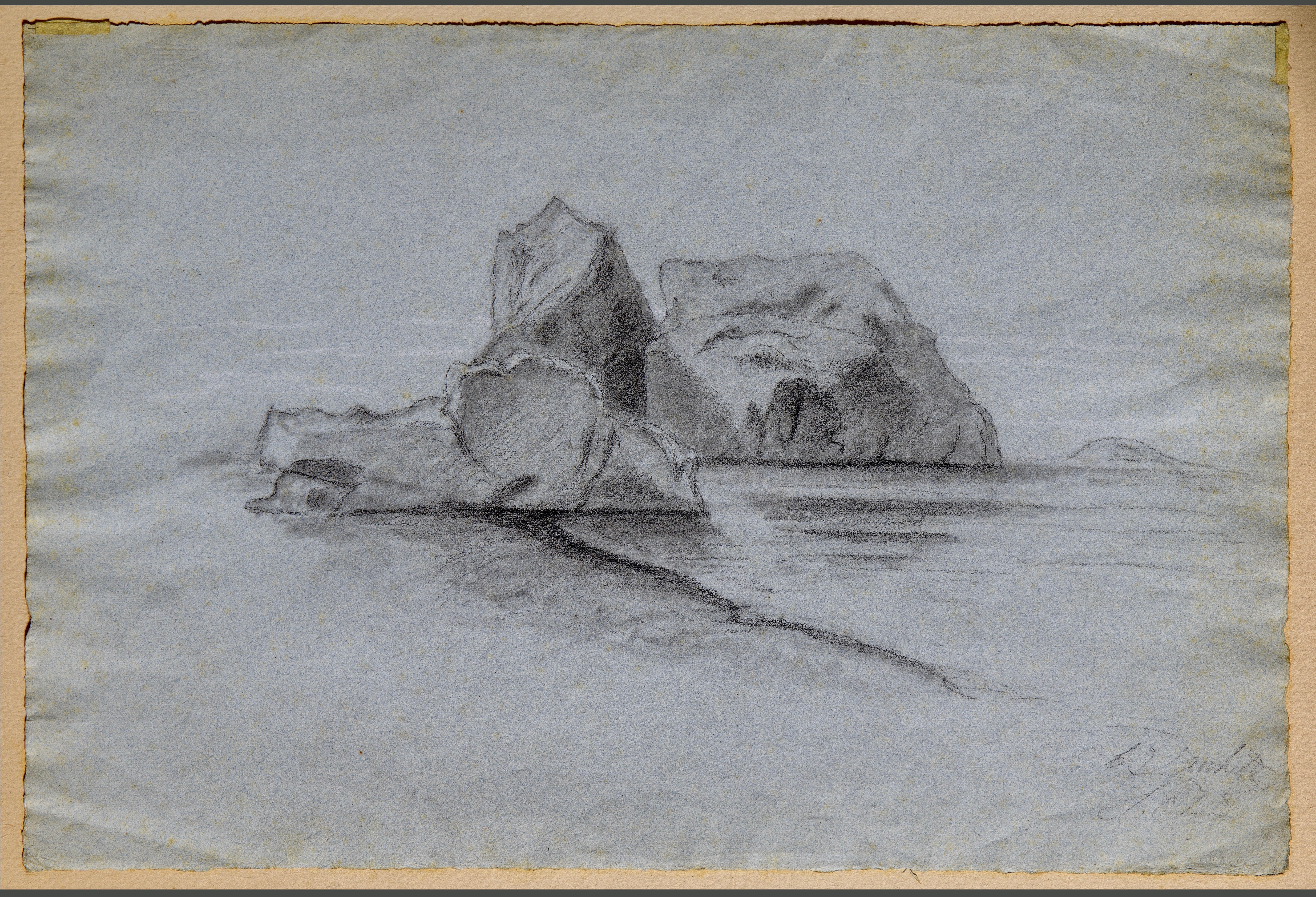 Francesco Paolo Michetti Disegno firmato di un paesaggio italiano d
epoca