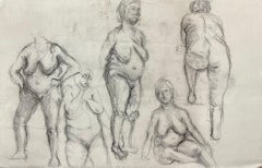 Henry Moore Style I950s Nudes English Drawing
