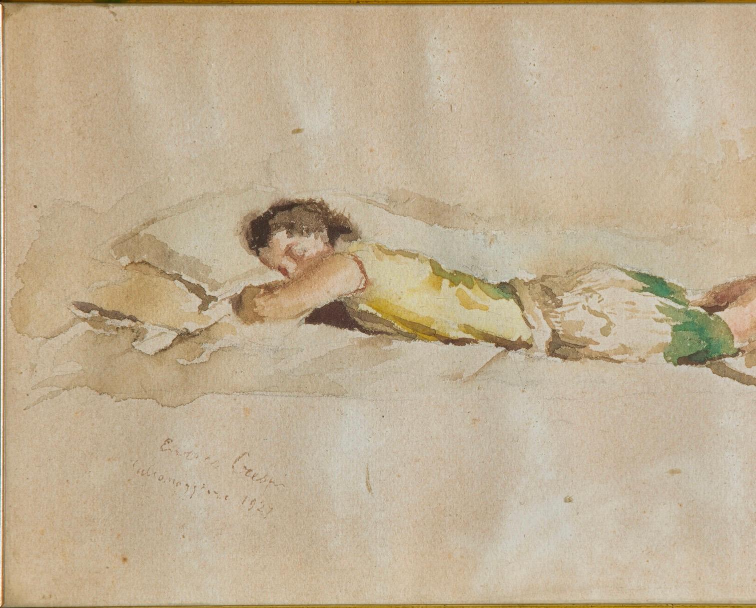 Art Decò Italian Portrait by Enrico Crespi Signed Located Dated Watercolor en vente 1