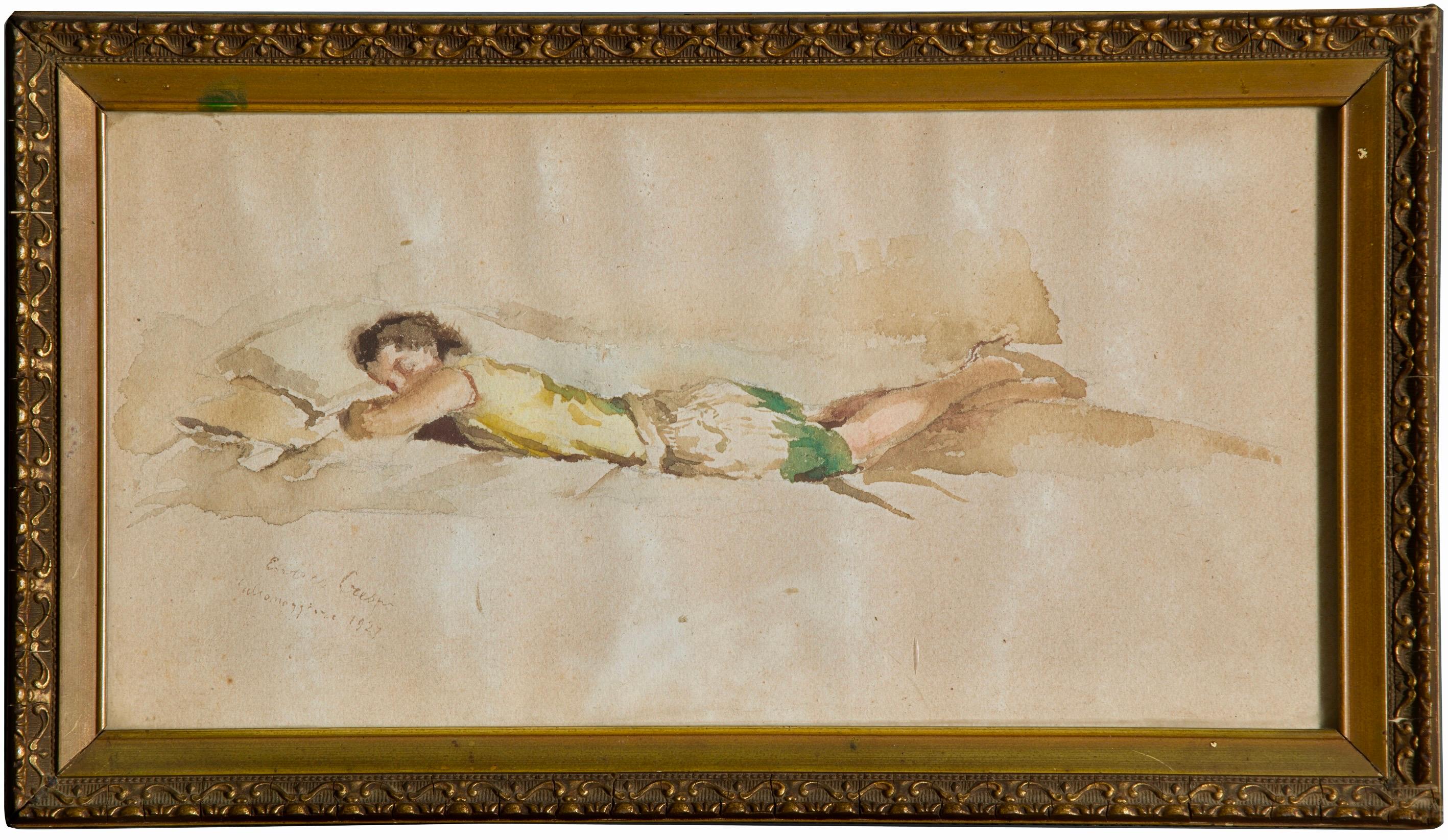 Art Decò Italian Portrait by Enrico Crespi Signed Located Dated Watercolor en vente 4