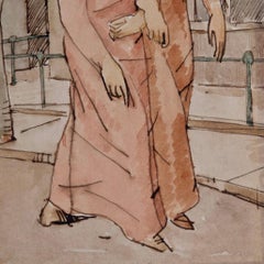Carlo Carrà Credited Italian Art Deco Colored Drawing