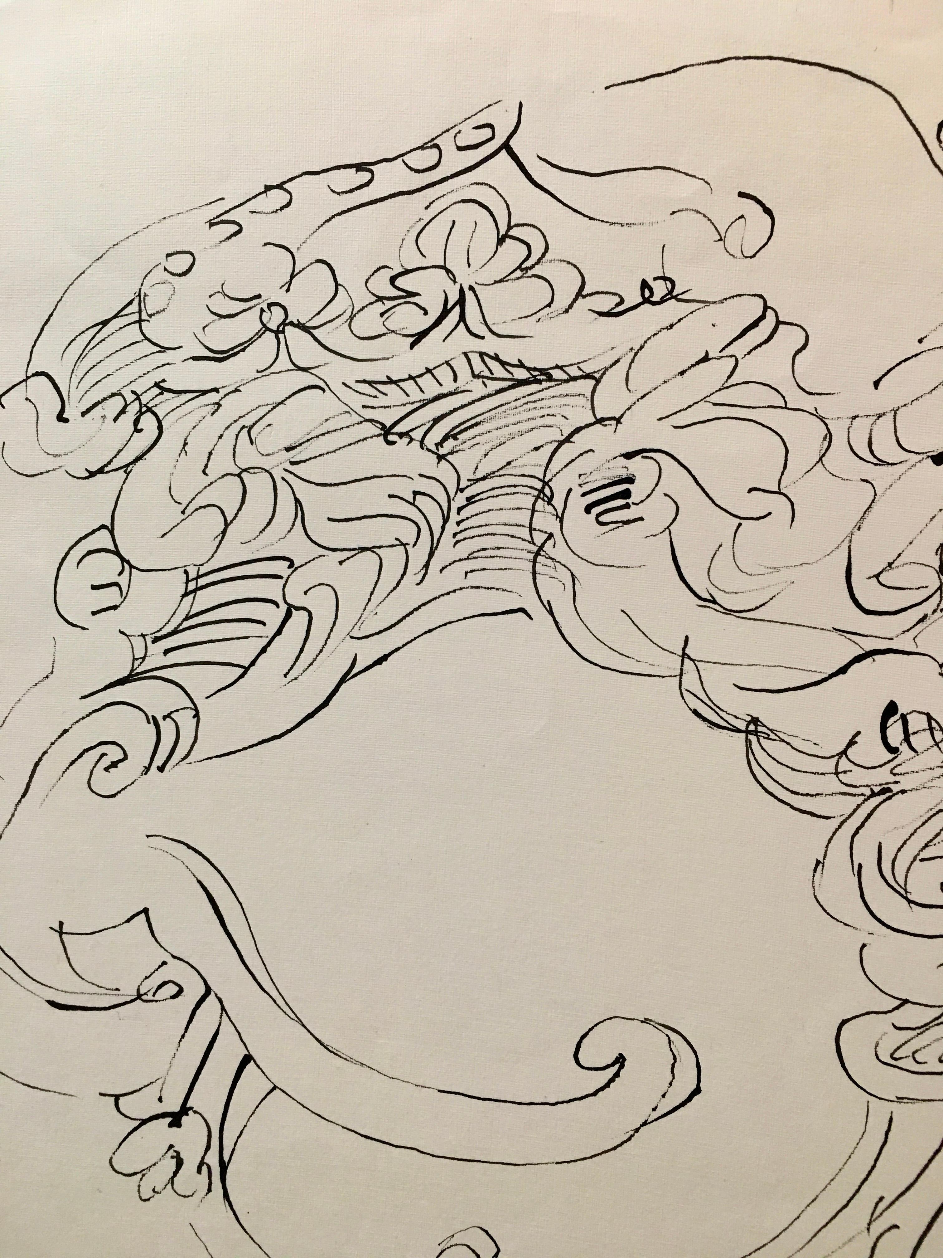 Dessin à l'encre signé Yasse Tabuchi, milieu du siècle en vente 3