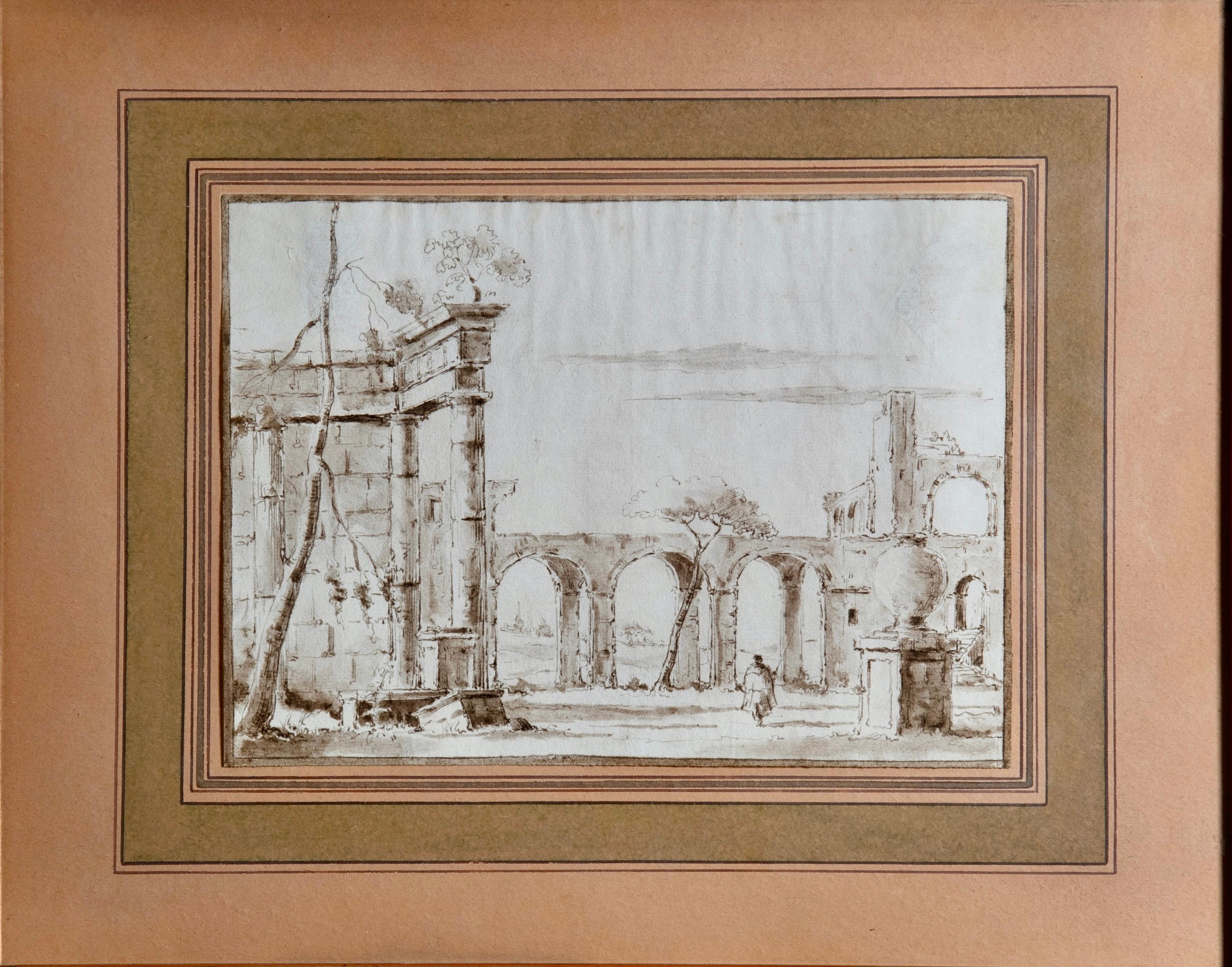 Francesco Guardi Période de l'école Venetian School Encre Tableau Capriccio en vente 1