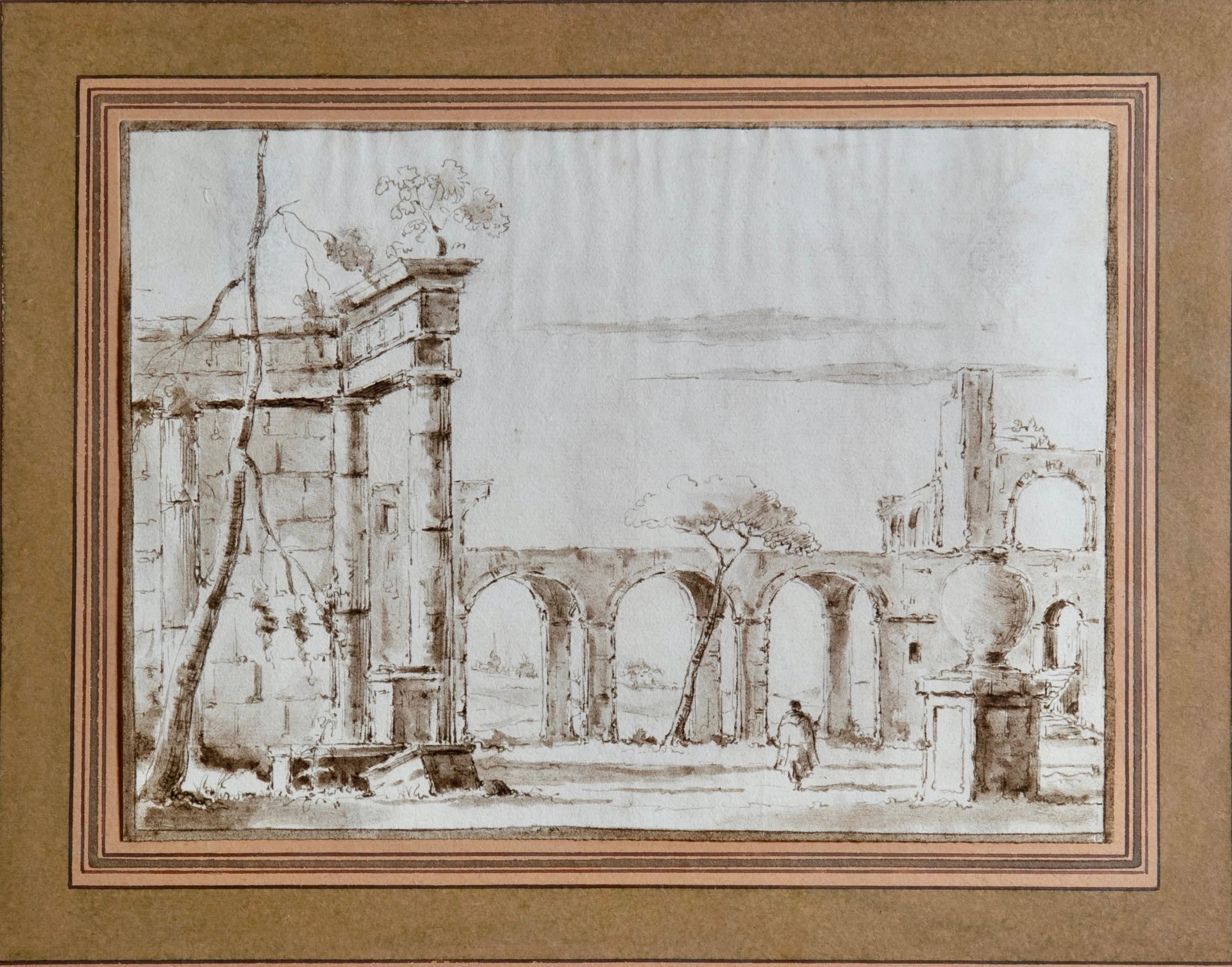 Francesco Guardi Période de l'école Venetian School Encre Tableau Capriccio en vente 4
