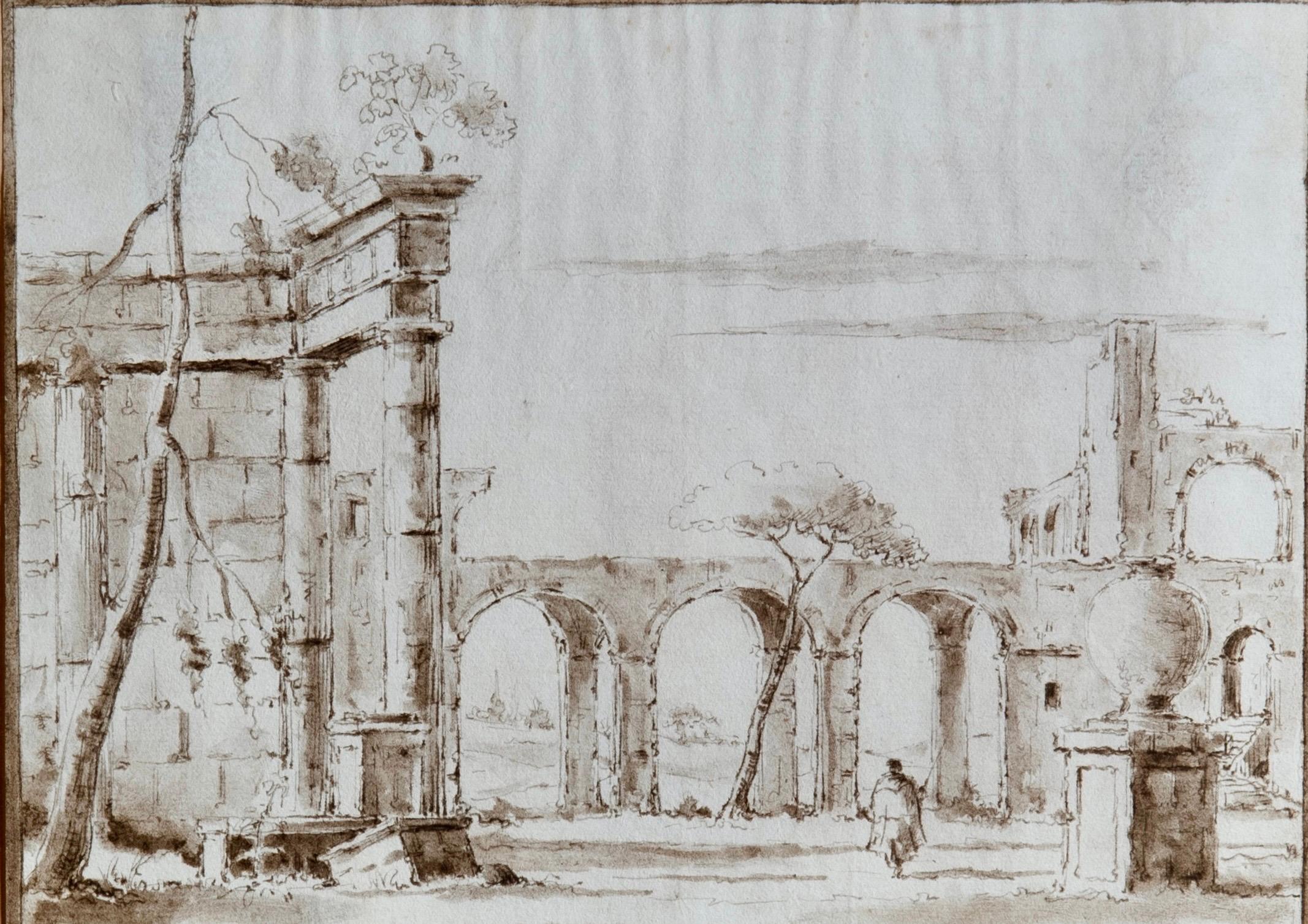 Francesco Guardi Période de l'école Venetian School Encre Tableau Capriccio en vente 6