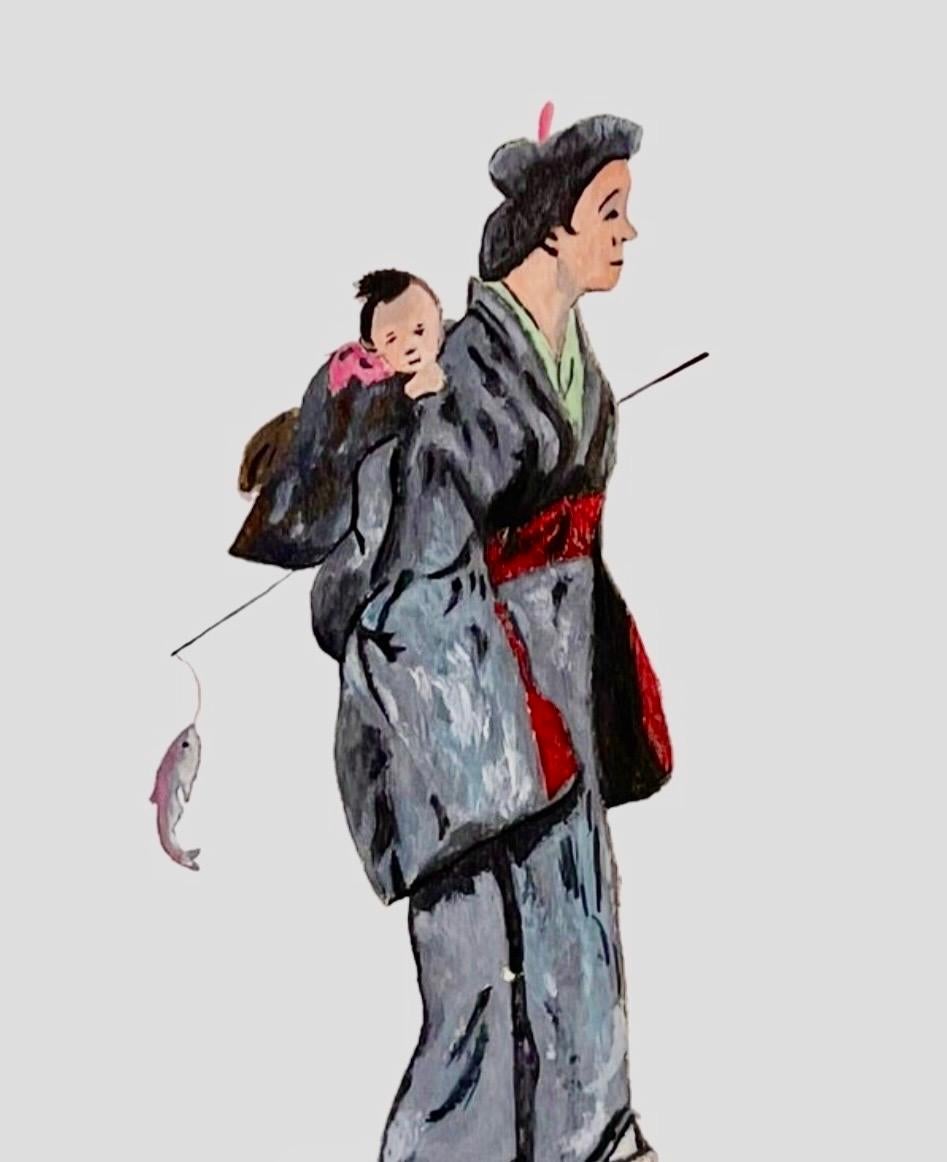 Modernes signiertes orientalisches Aquarell Frau mit Kind – Art von Georges Palmiéri 