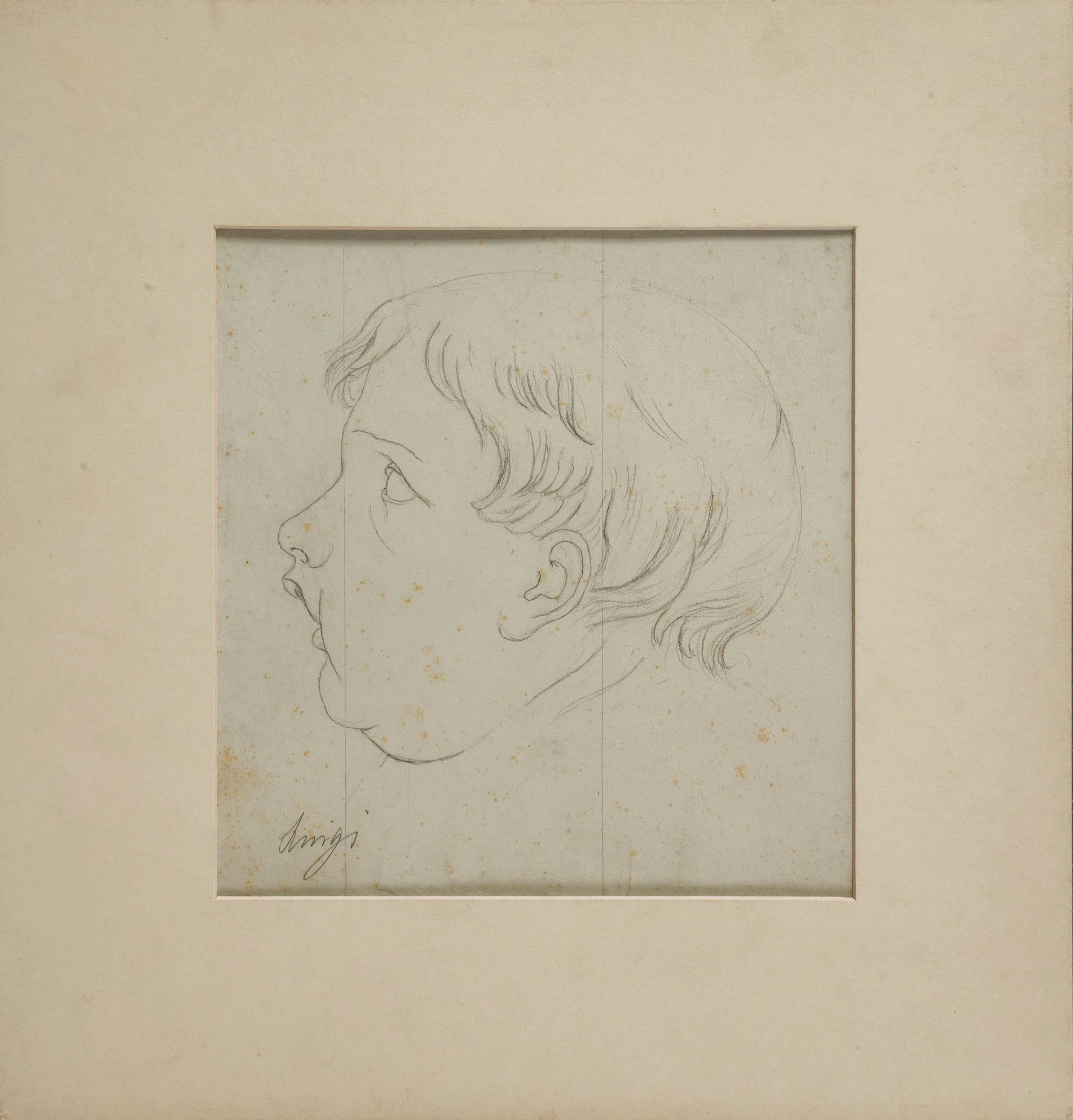 Period Italian Child Portrait Pencil Drawing